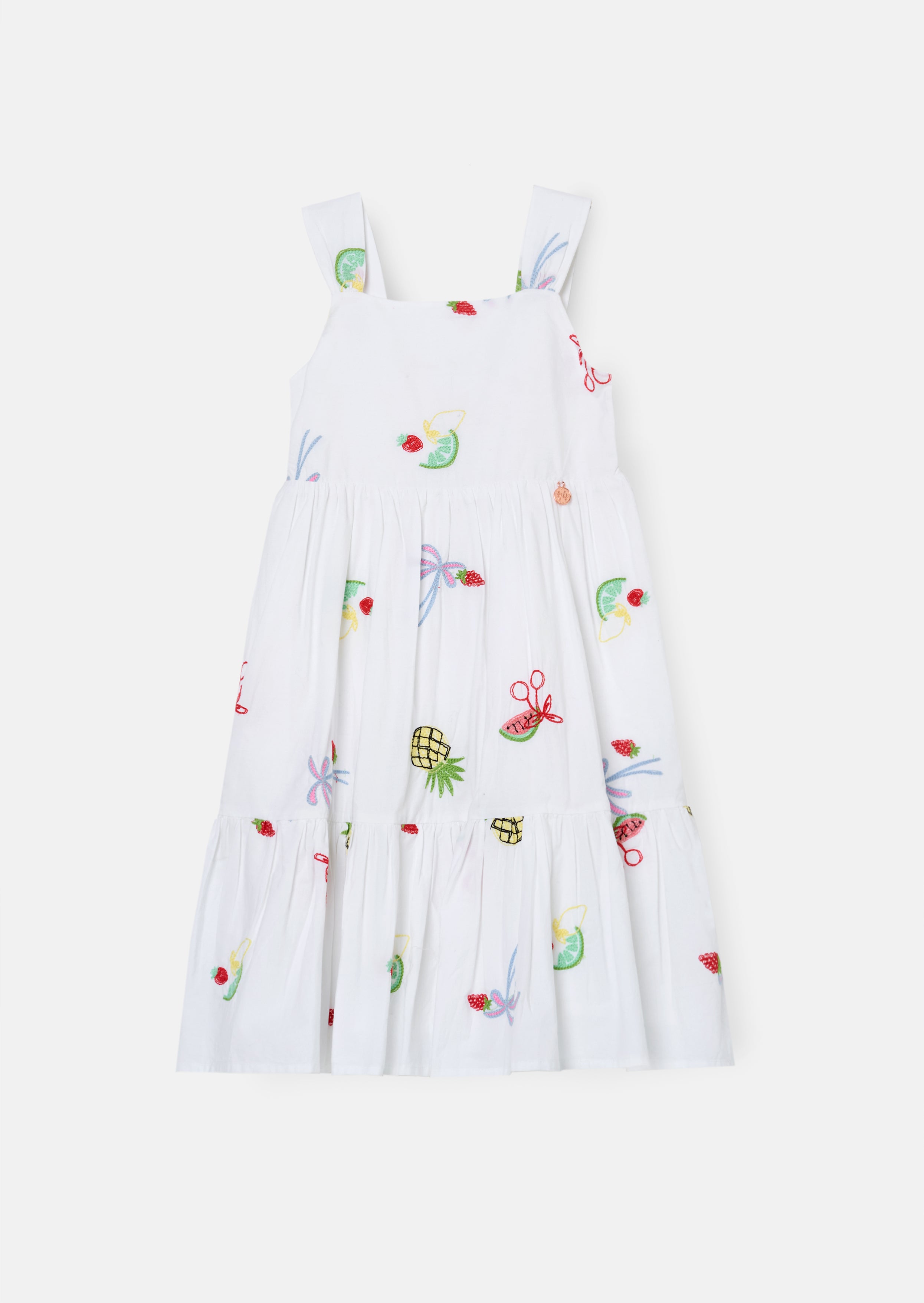 Emmie White Embroidered Fruit Dress