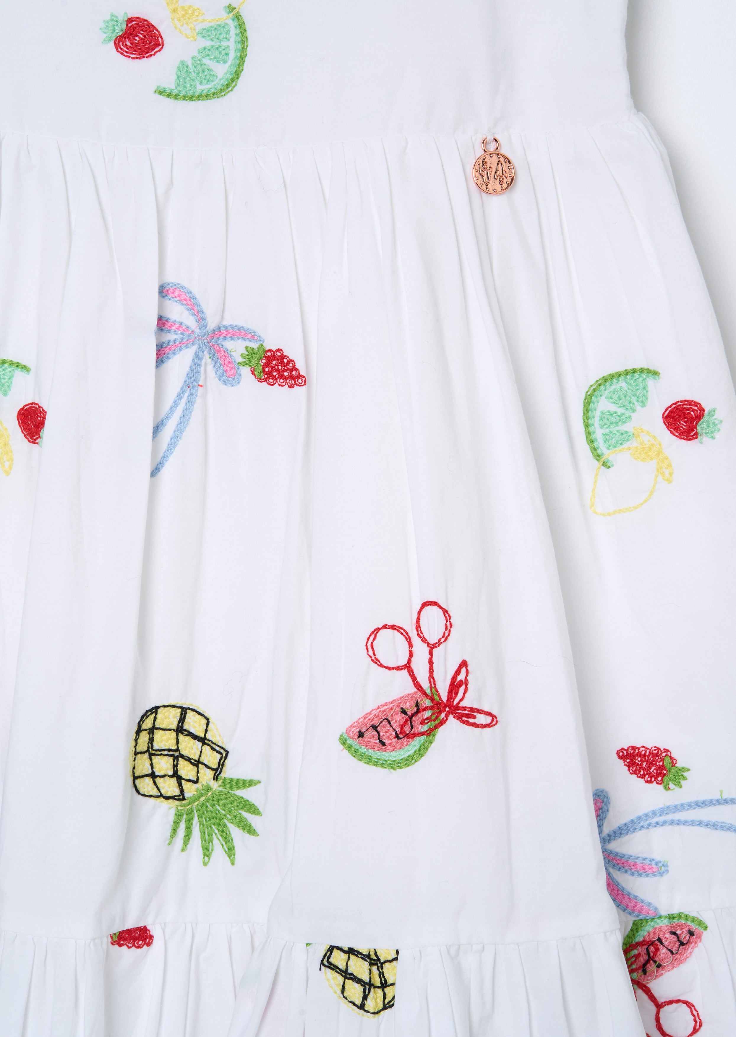 Emmie White Embroidered Fruit Dress