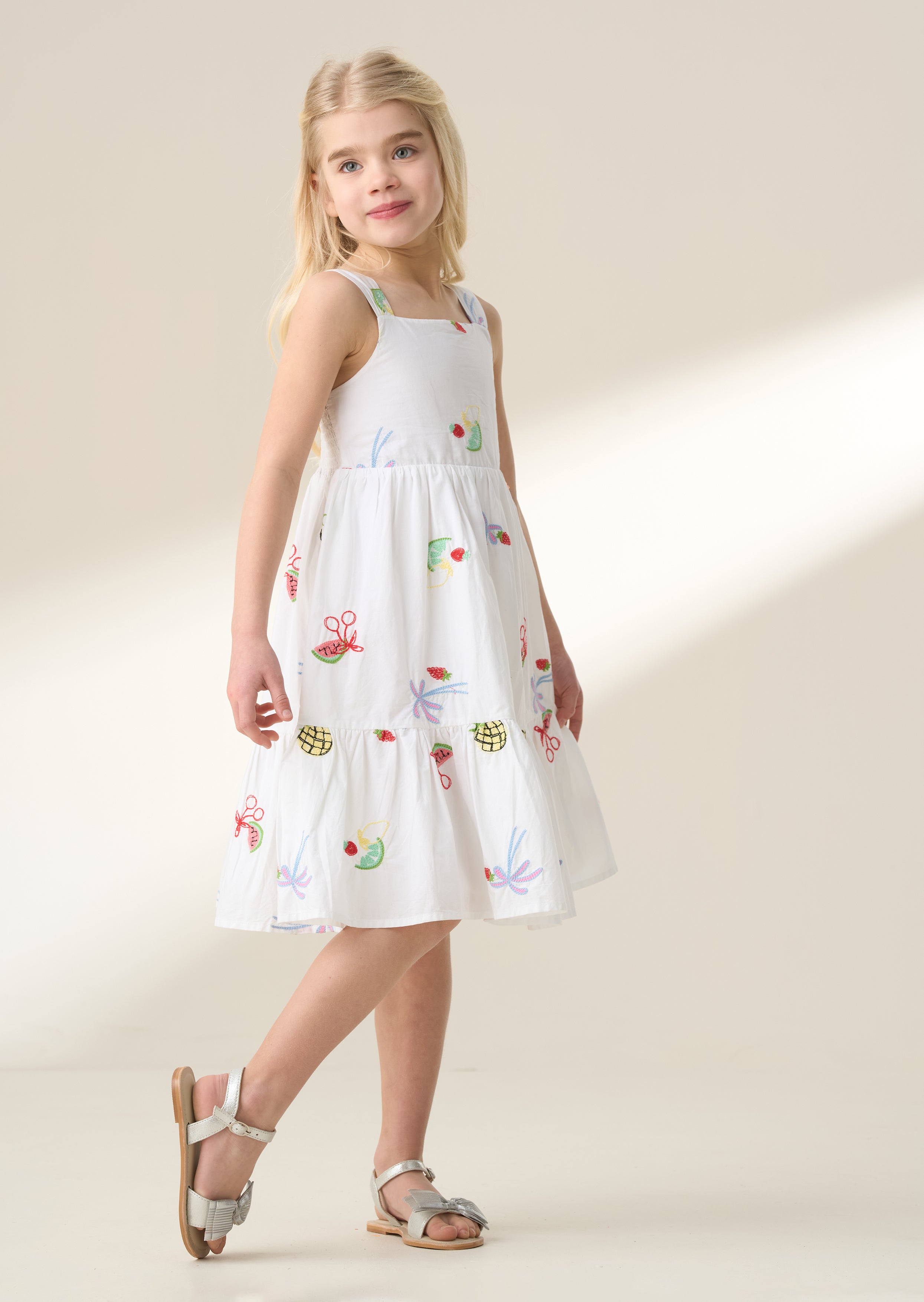 Emmie White Embroidered Fruit Dress