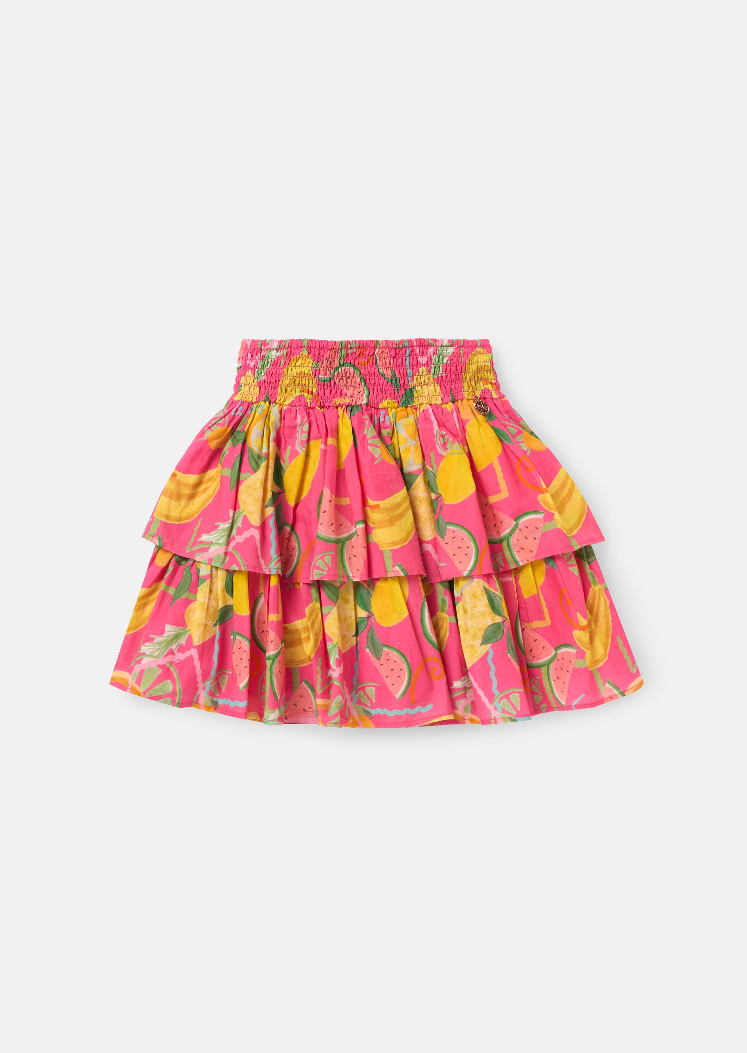 Eliana Pink Tiered Fruit Print Skirt