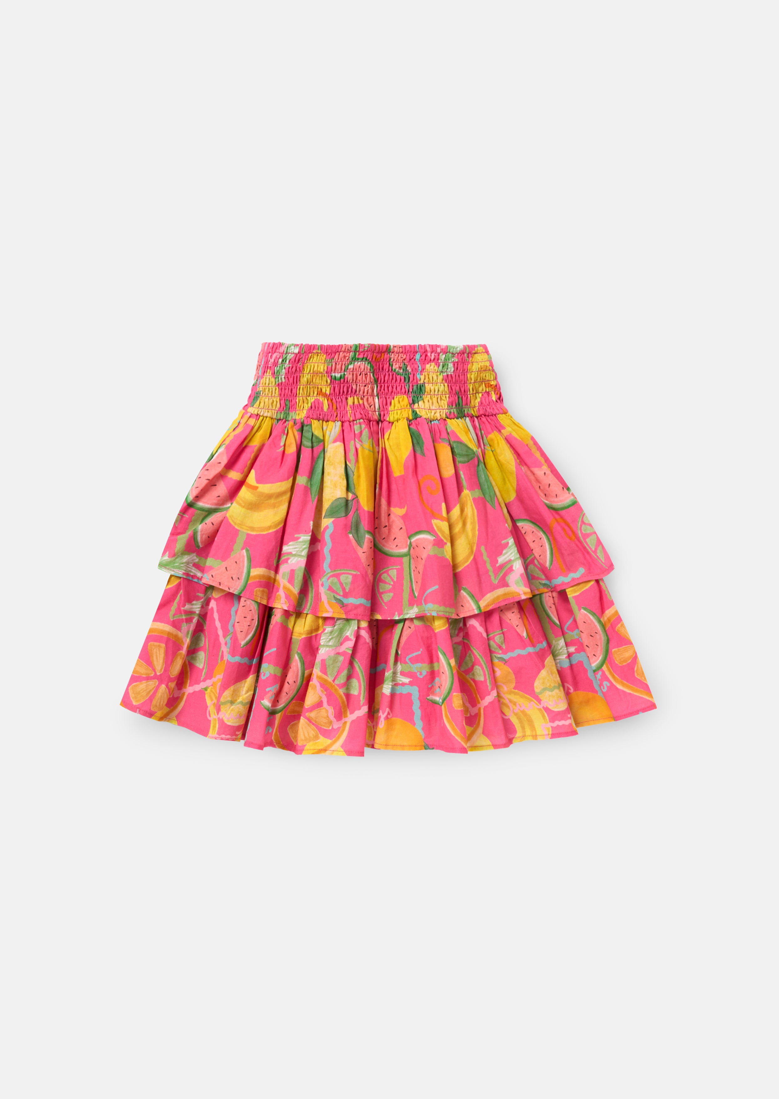 Eliana Pink Tiered Fruit Print Skirt