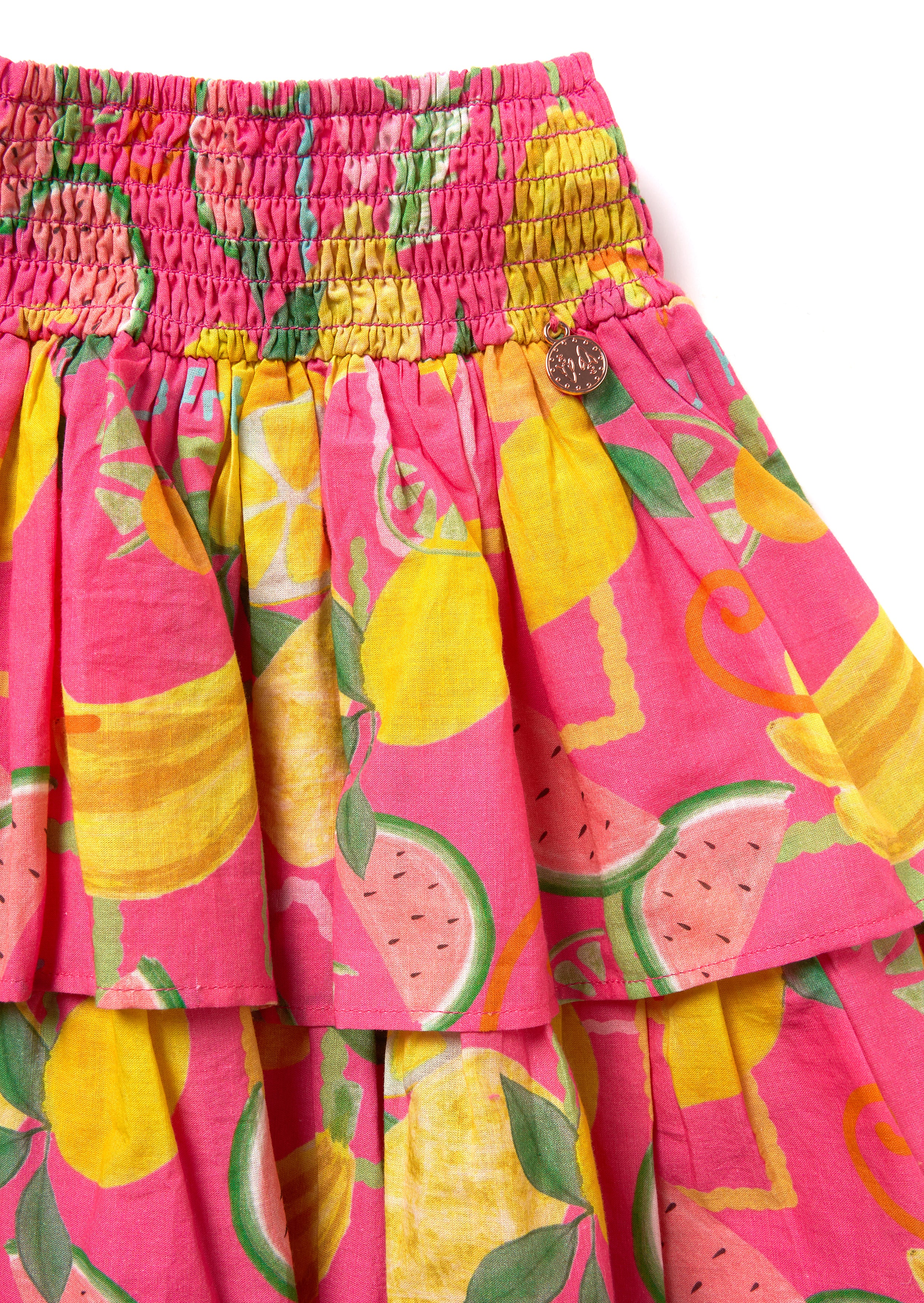 Eliana Pink Tiered Fruit Print Skirt