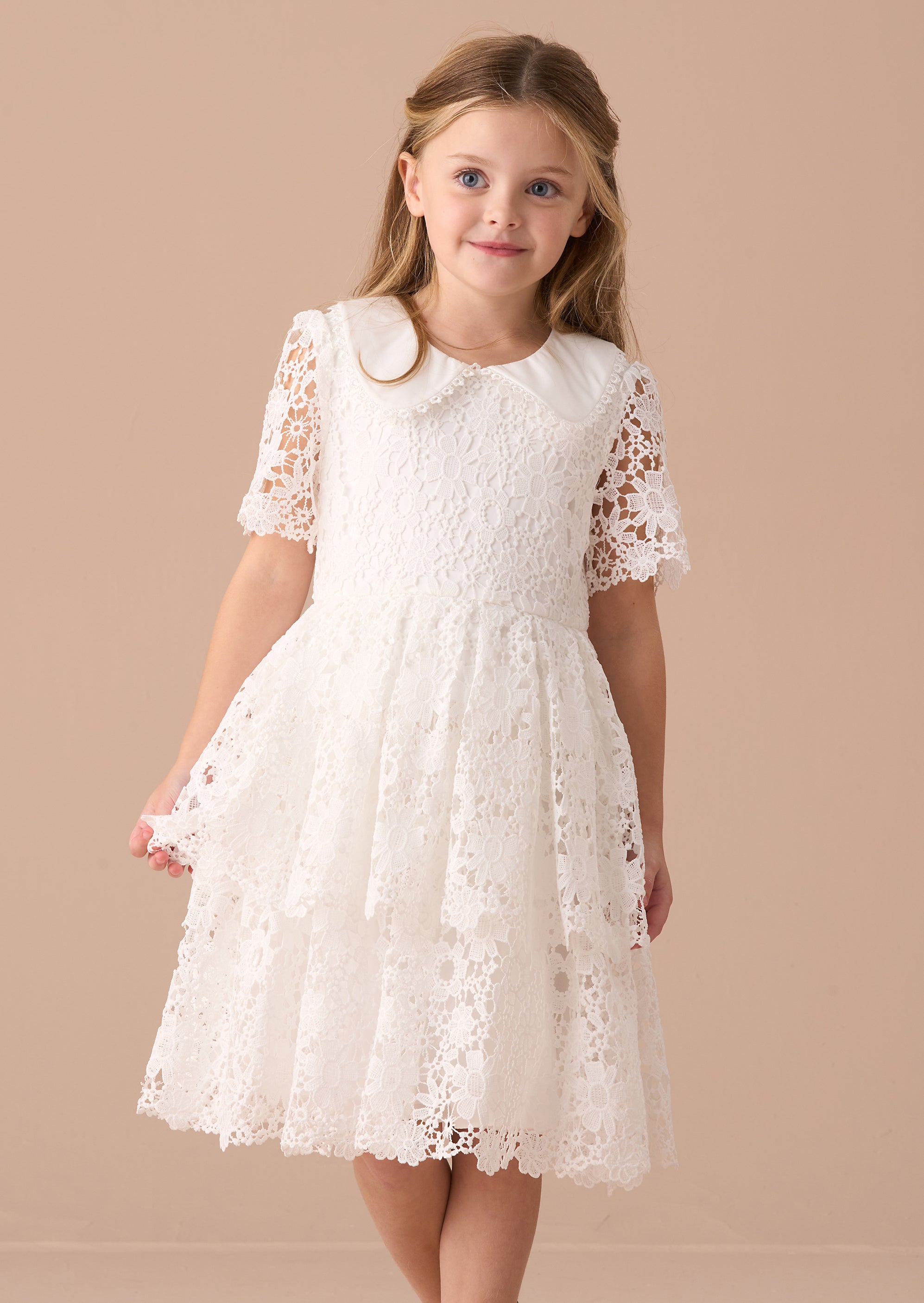 Mavea White Collared Lace Dress