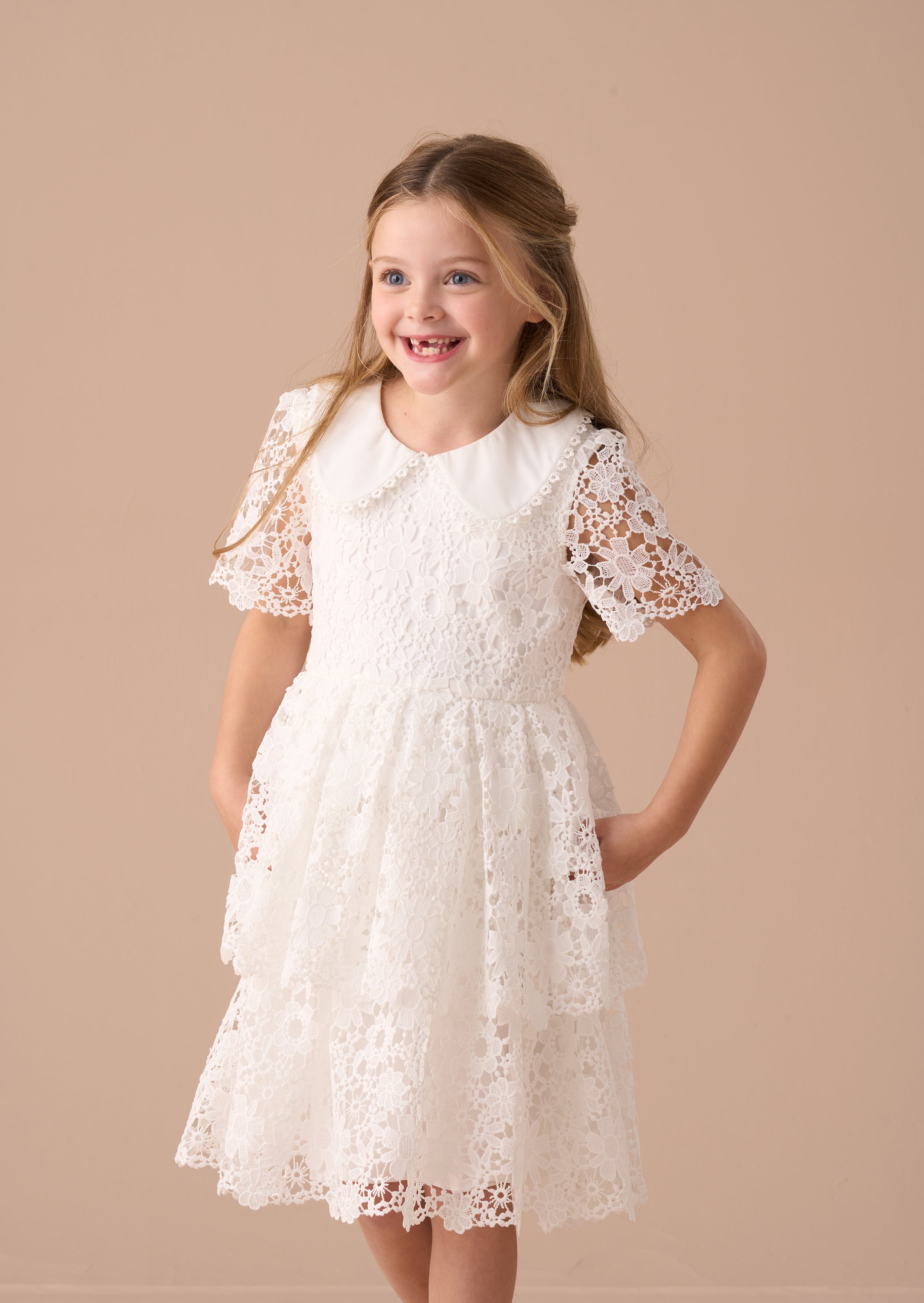 Mavea White Collared Lace Dress