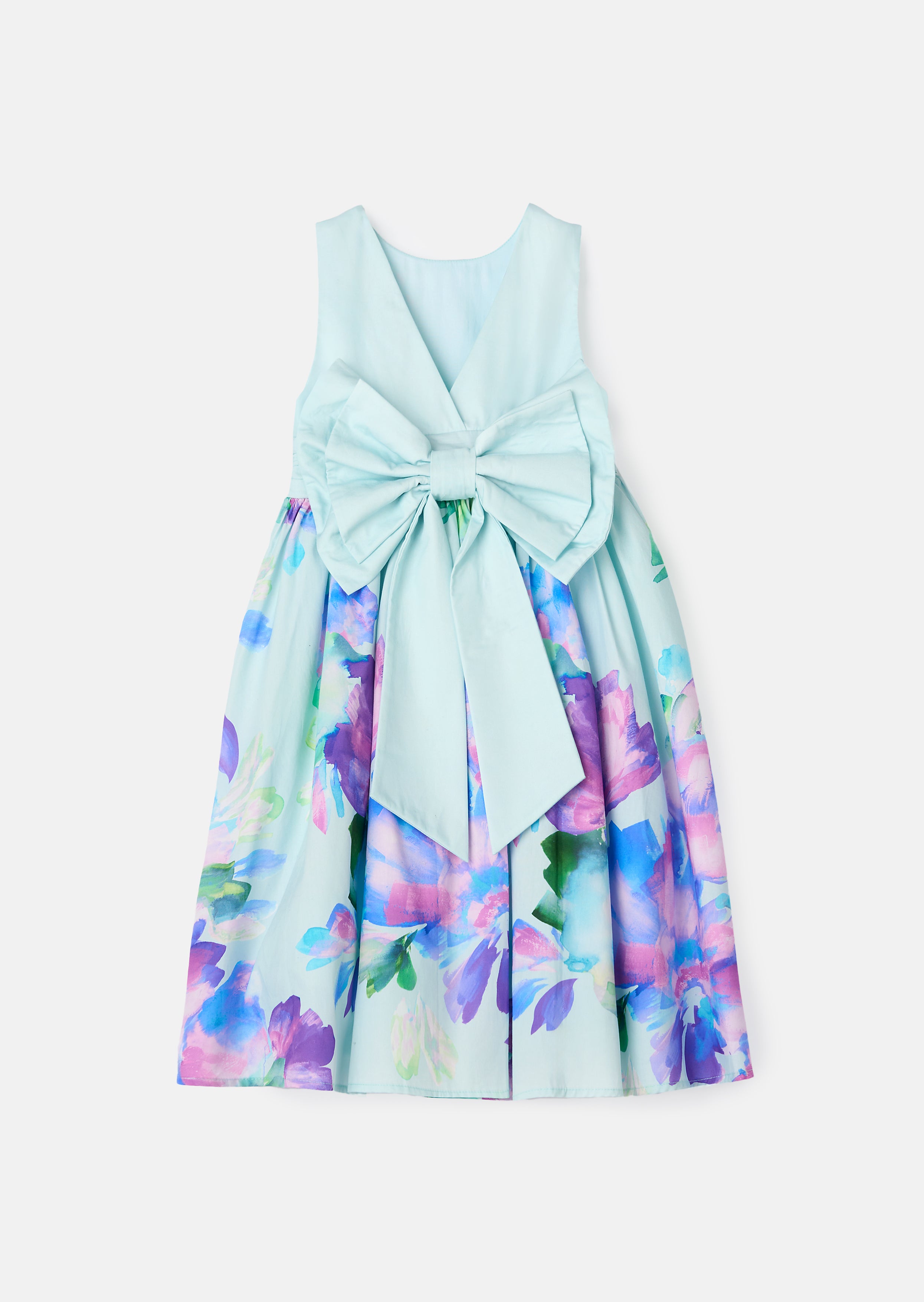 Elisa Mint Print Border Bow Back Dress