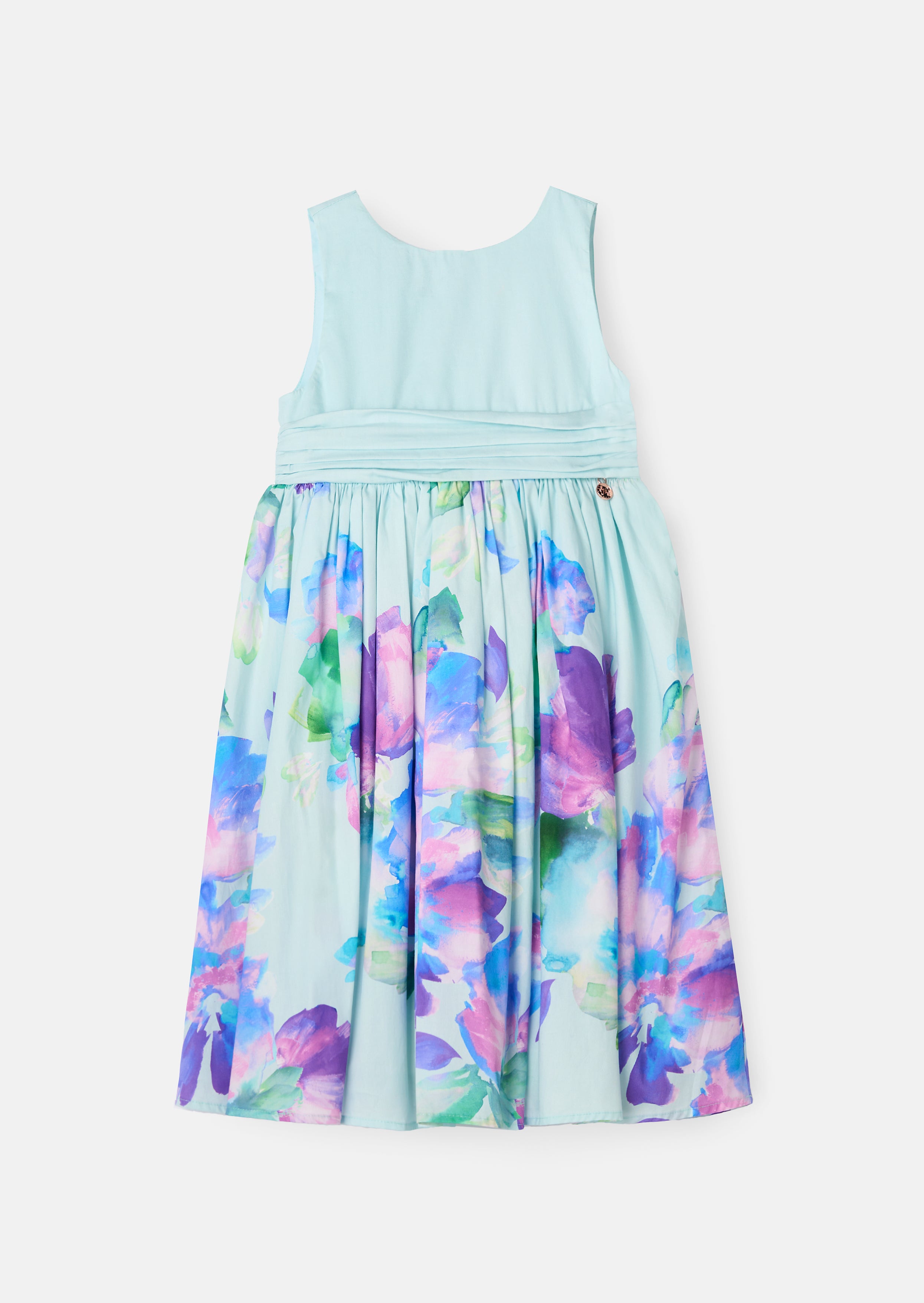 Elisa Mint Print Border Bow Back Dress