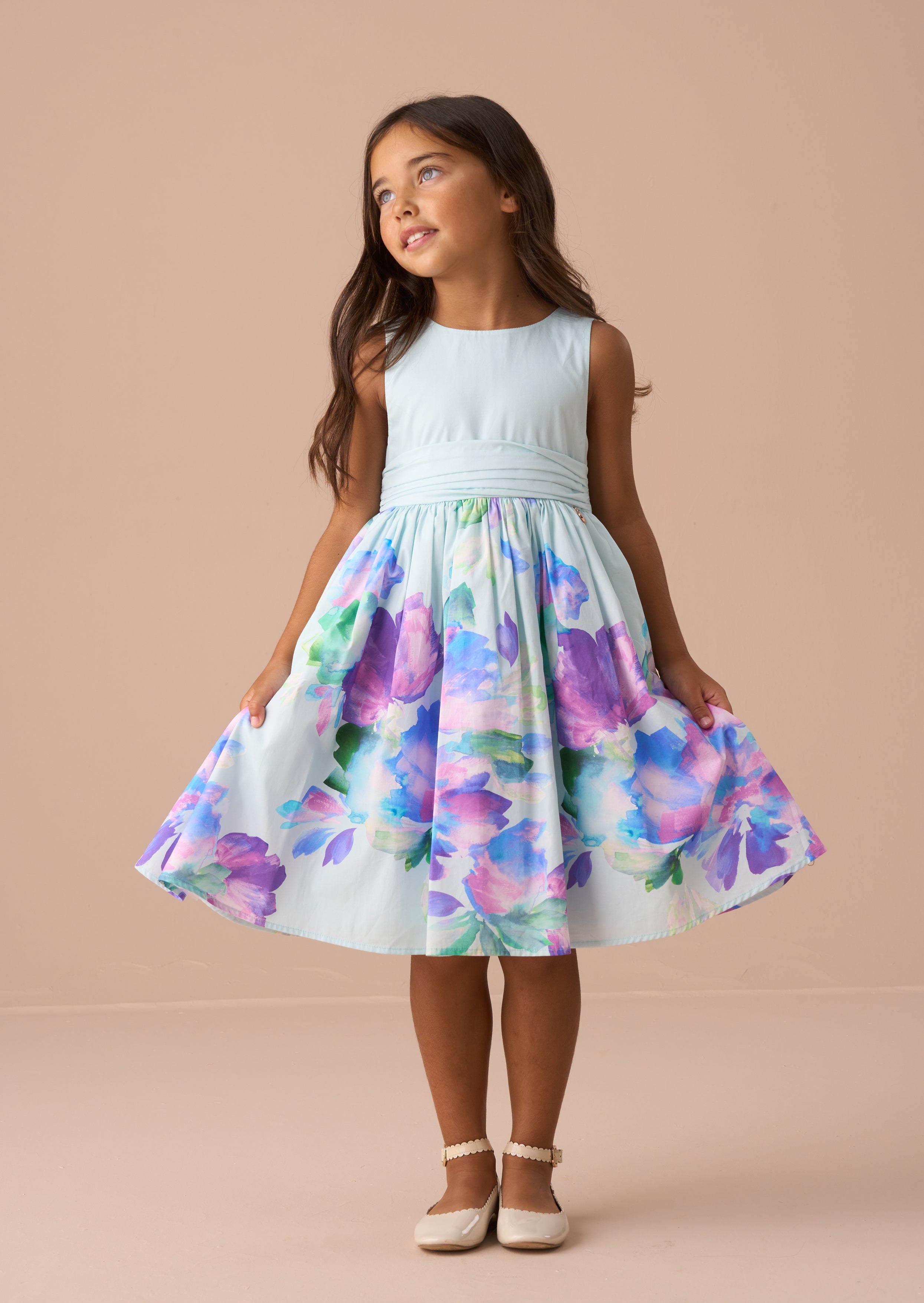 Elisa Mint Print Border Bow Back Dress