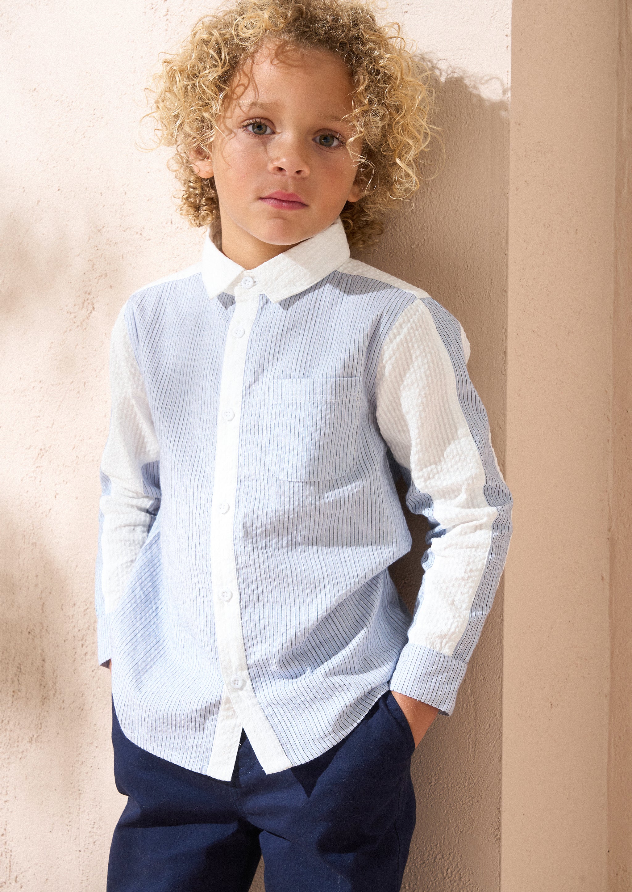 Boys Blue & White Stripe Shirt | Angel & Rocket