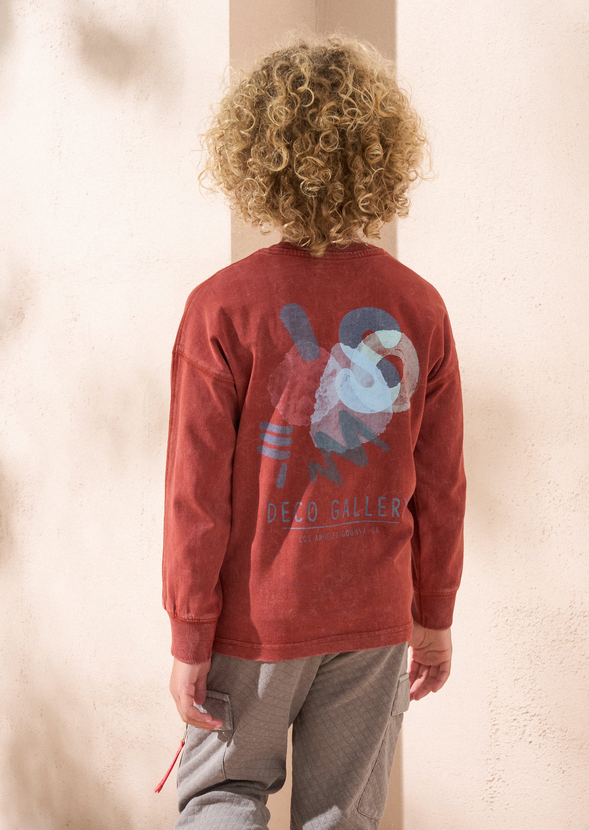 Evan Red Long Sleeve Washed Graphic Tee