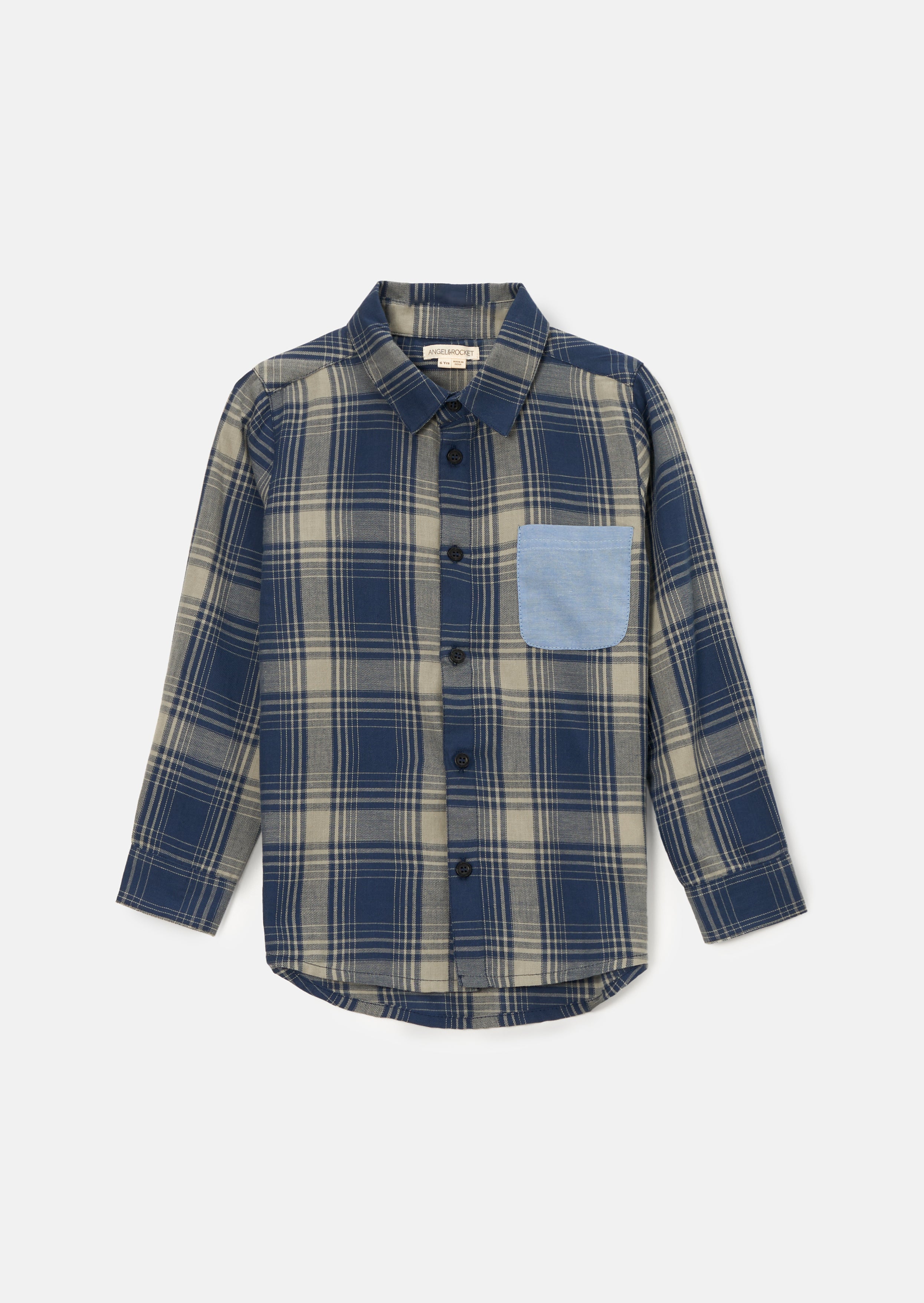 Edison Blue Panelled Check Shirt