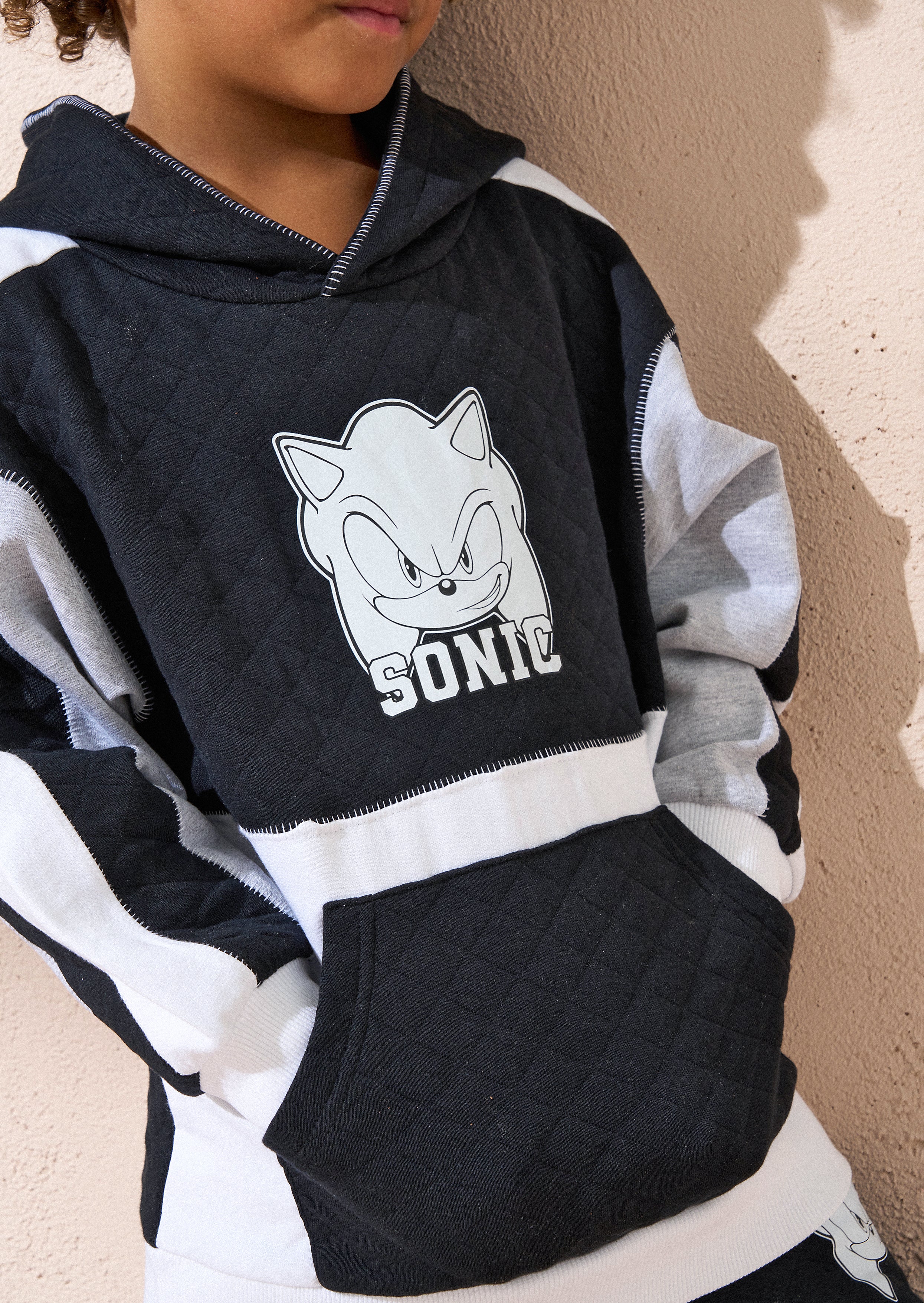 Sonic Black Mix Textured Block Hoodie