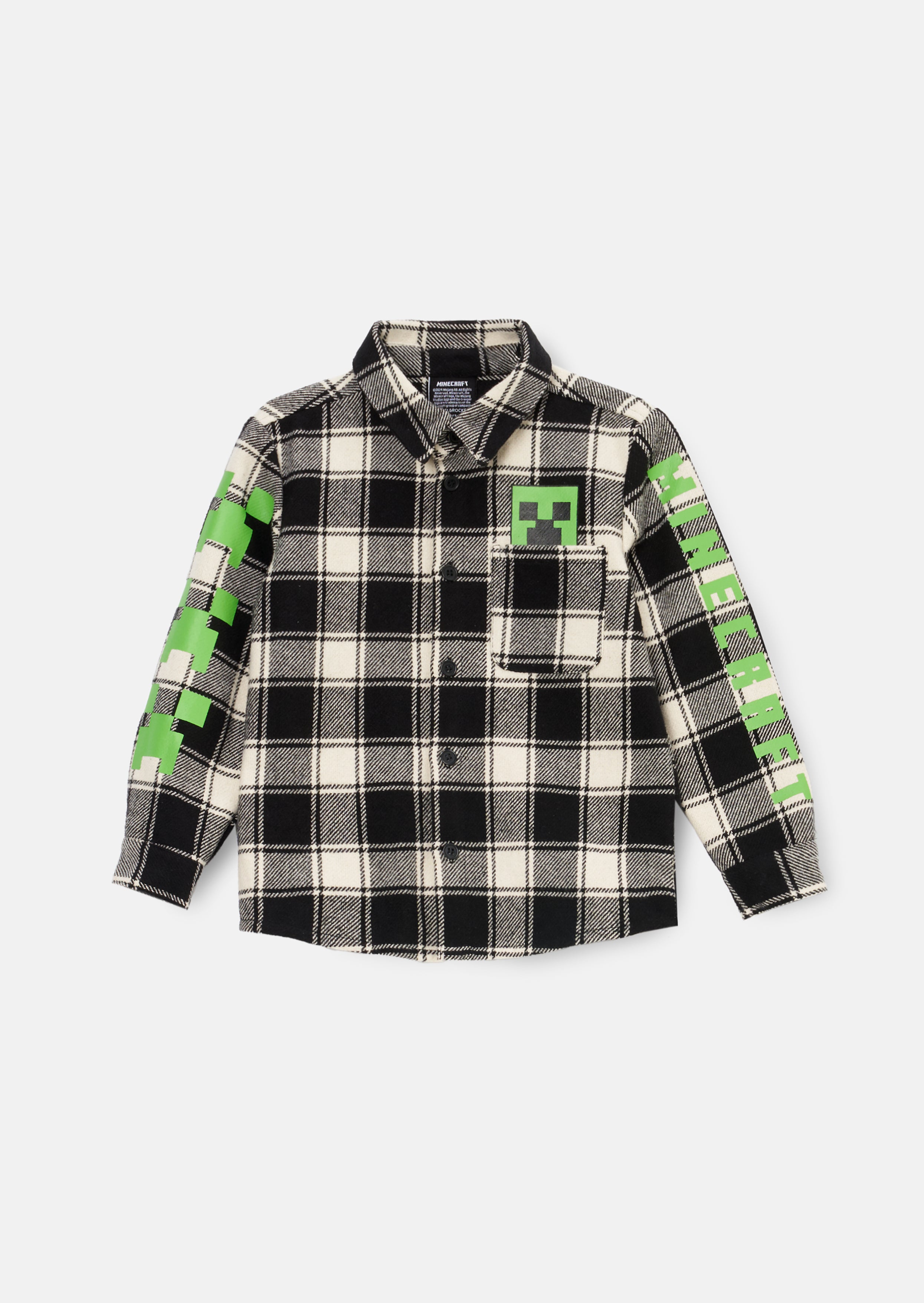 Minecraft Black Brushed Check Shirt