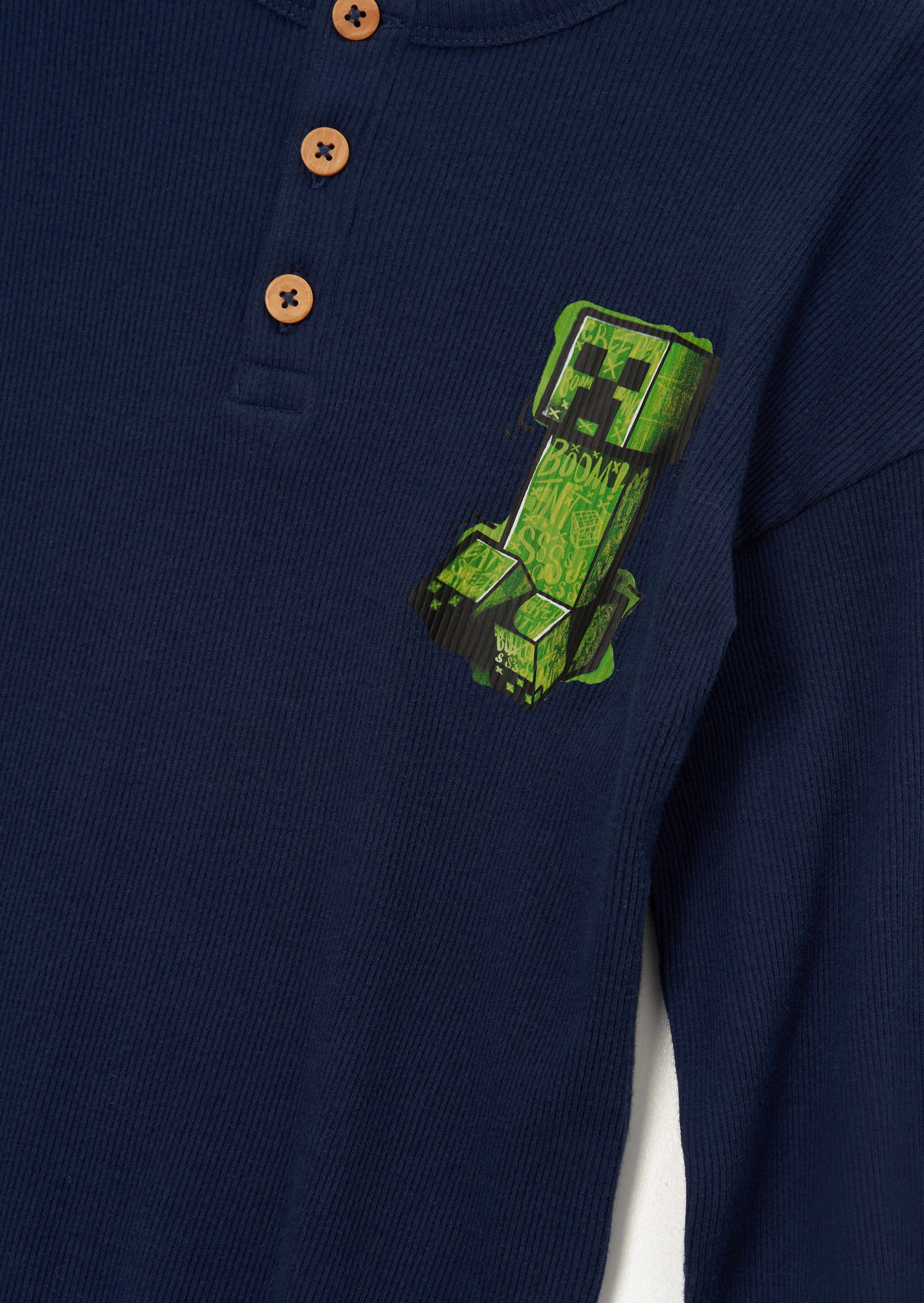 Minecraft Blue Henley Plack Rib PJ Set