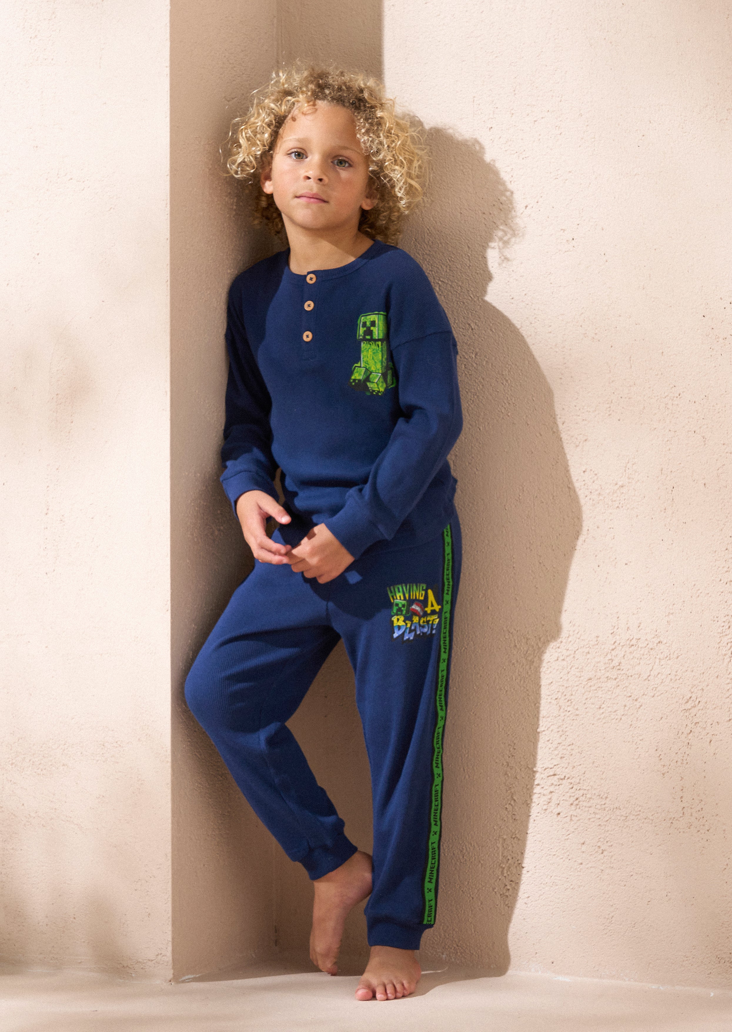 Minecraft Blue Henley Plack Rib PJ Set