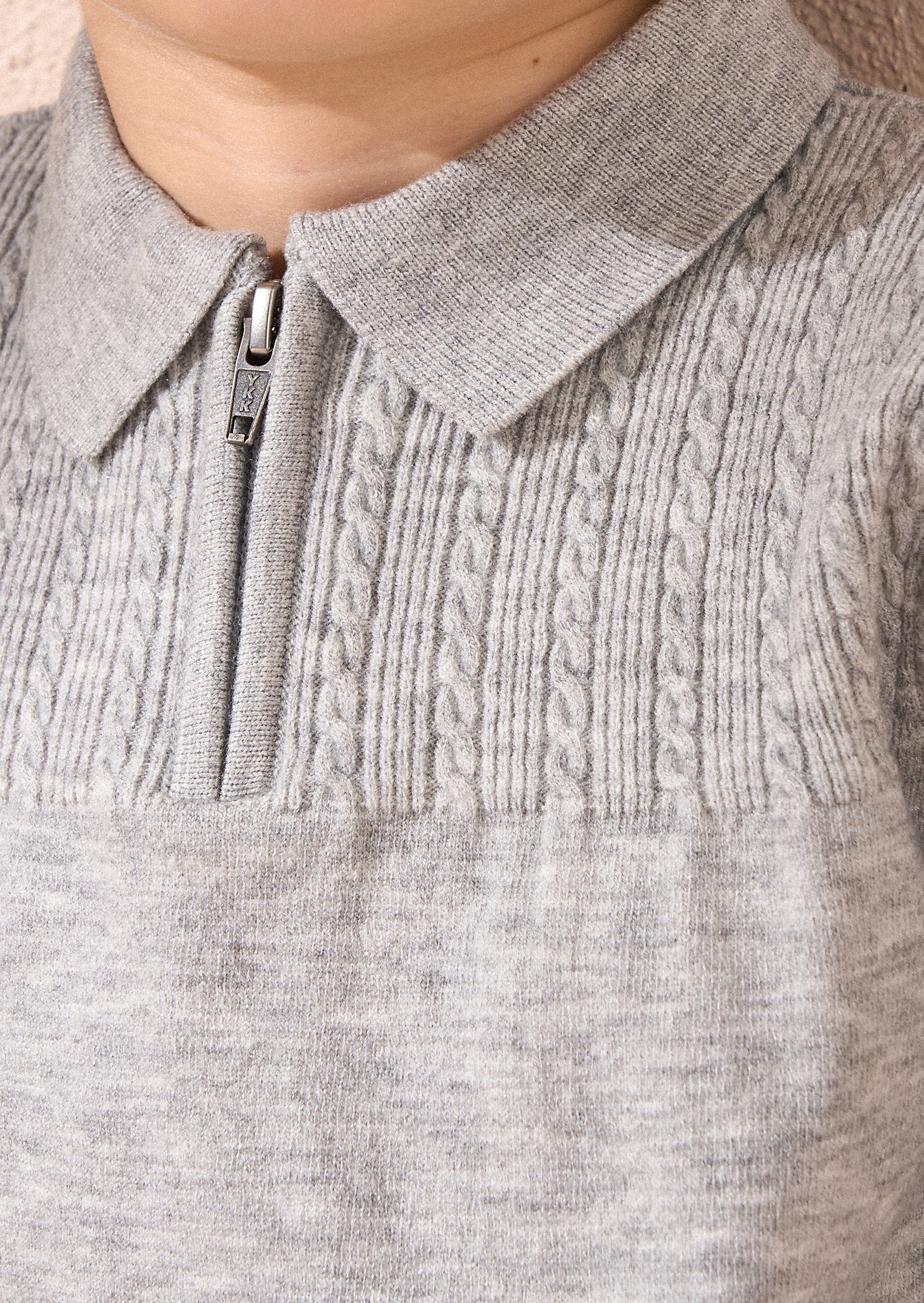 Caleb Grey Knitted Zip Polo