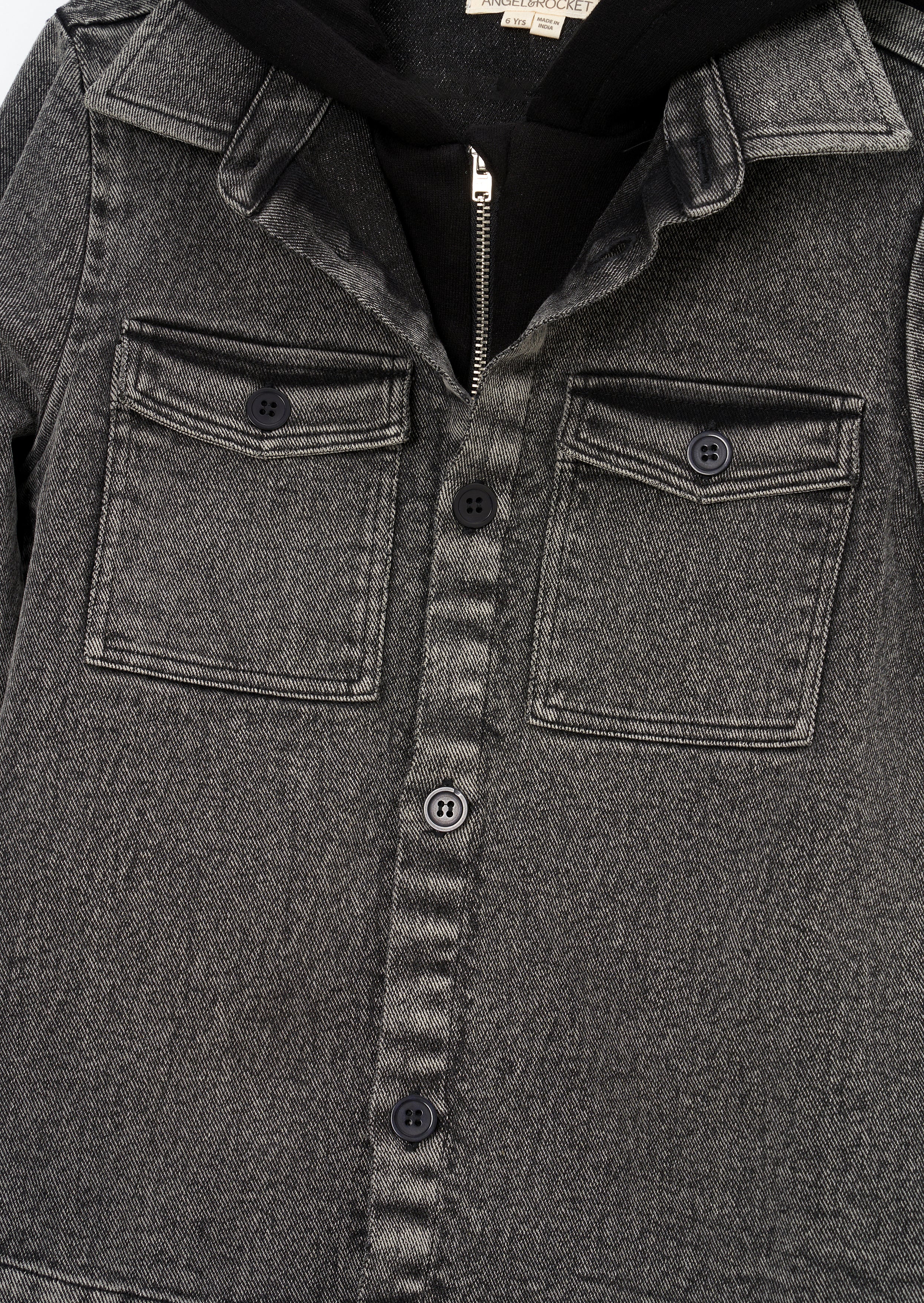 Harrison Grey Washed Denim Jacket With Hood