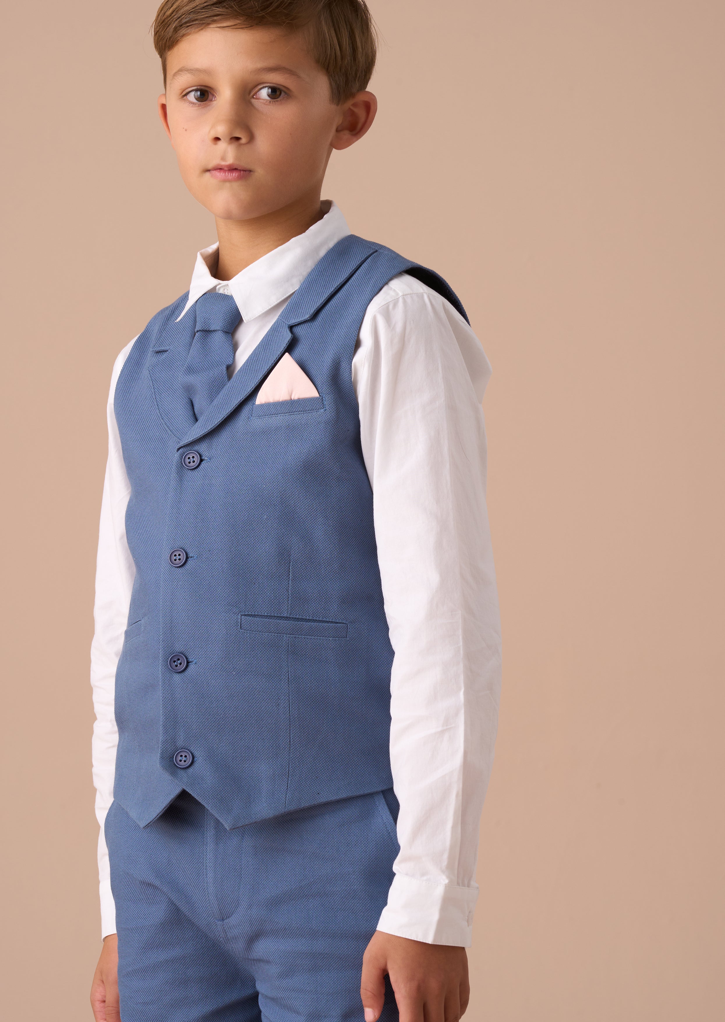 Matty Blue Smart Printed Waistcoat Set