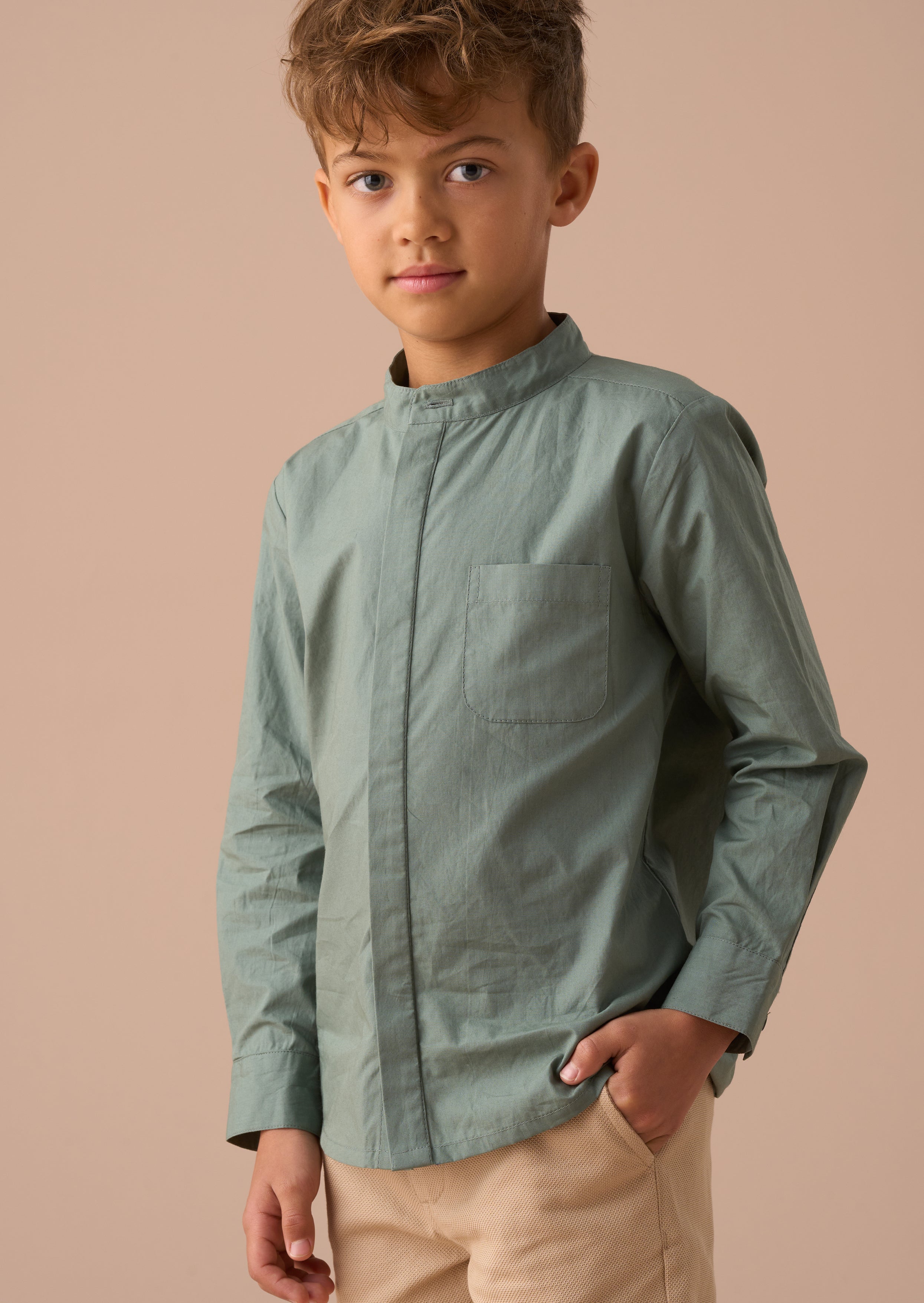 Omar Green Mandrin Collar Smart Shirt