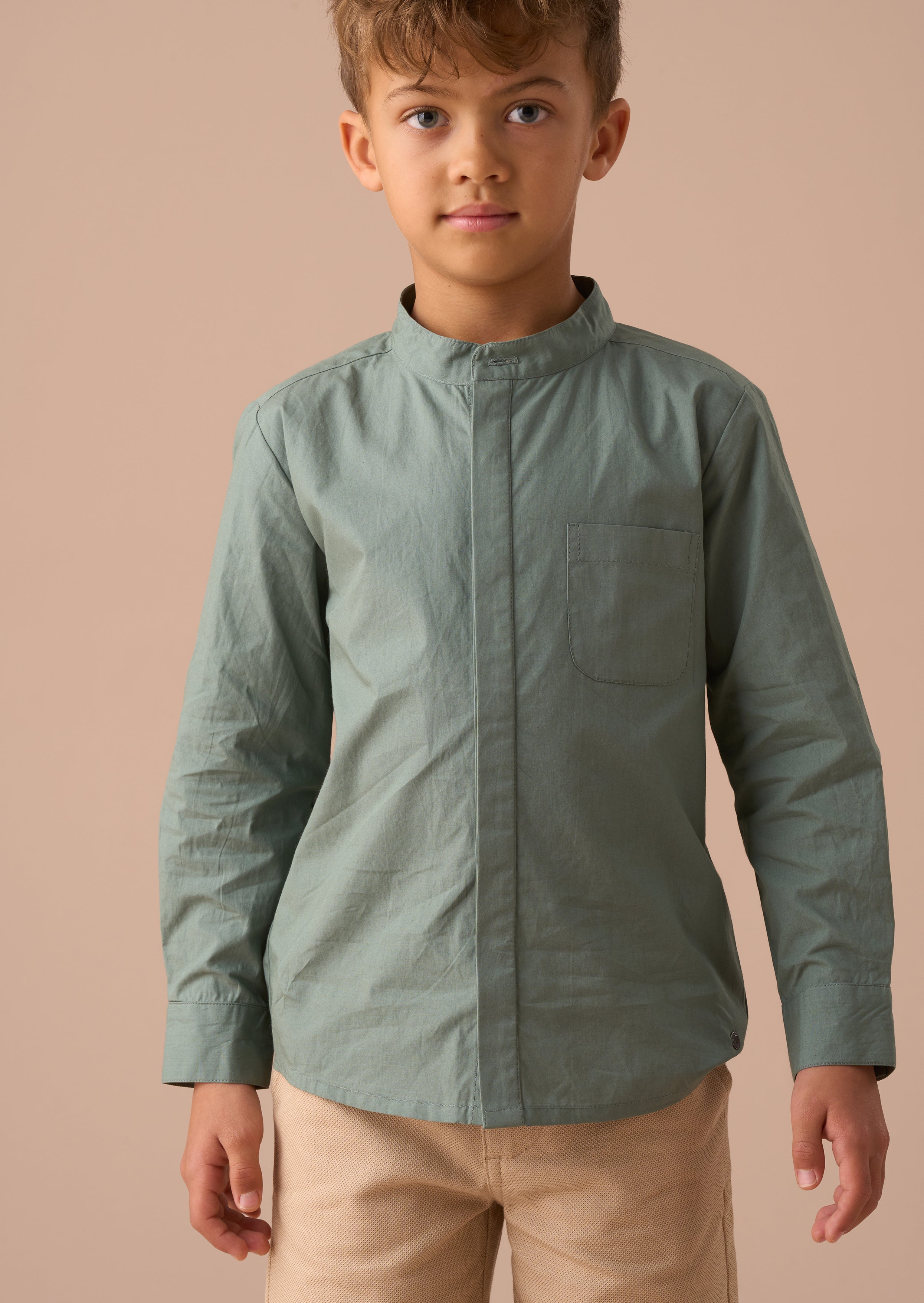 Omar Green Mandrin Collar Smart Shirt