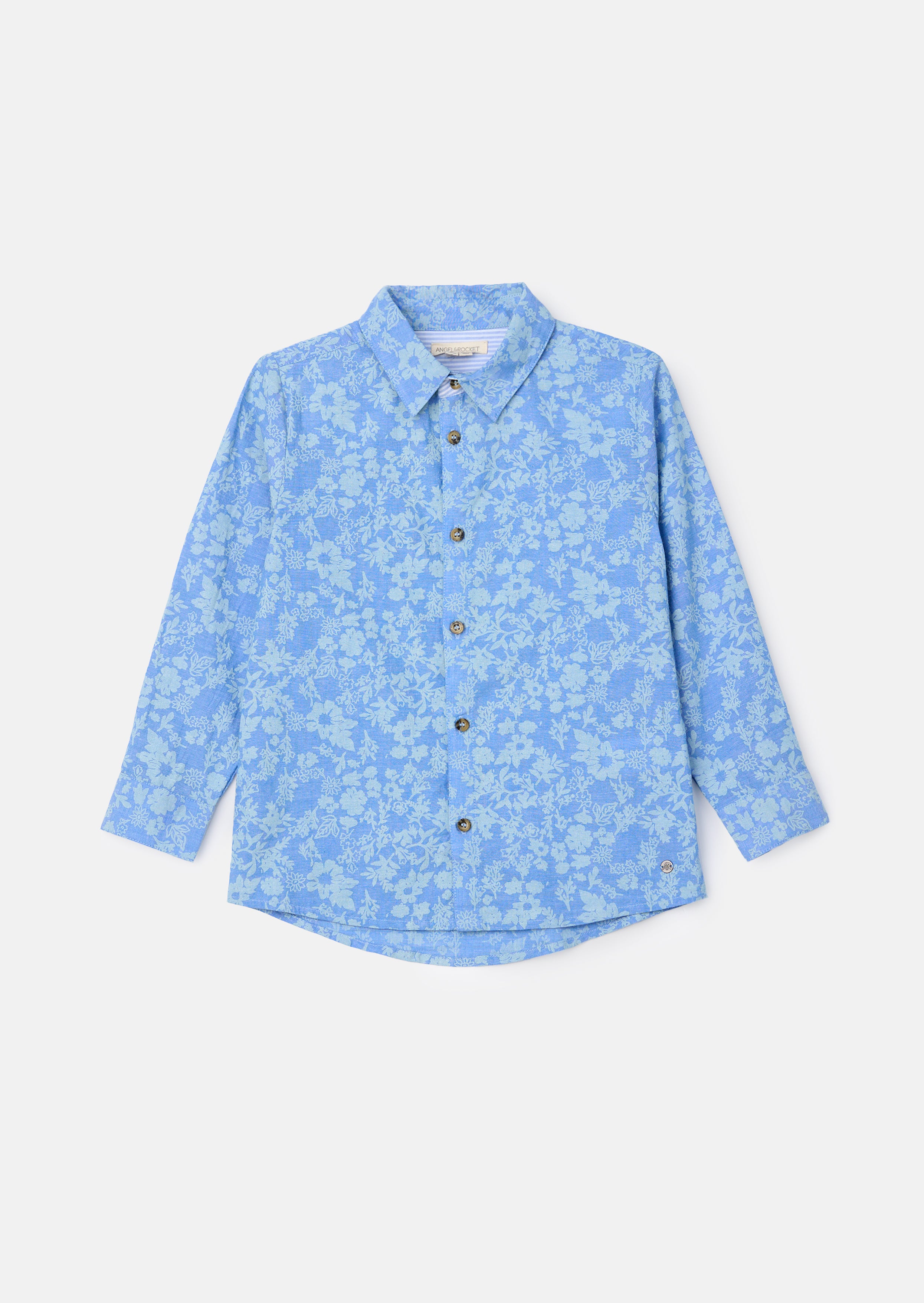 Faes Blue Chambray Floral Printed Shirt