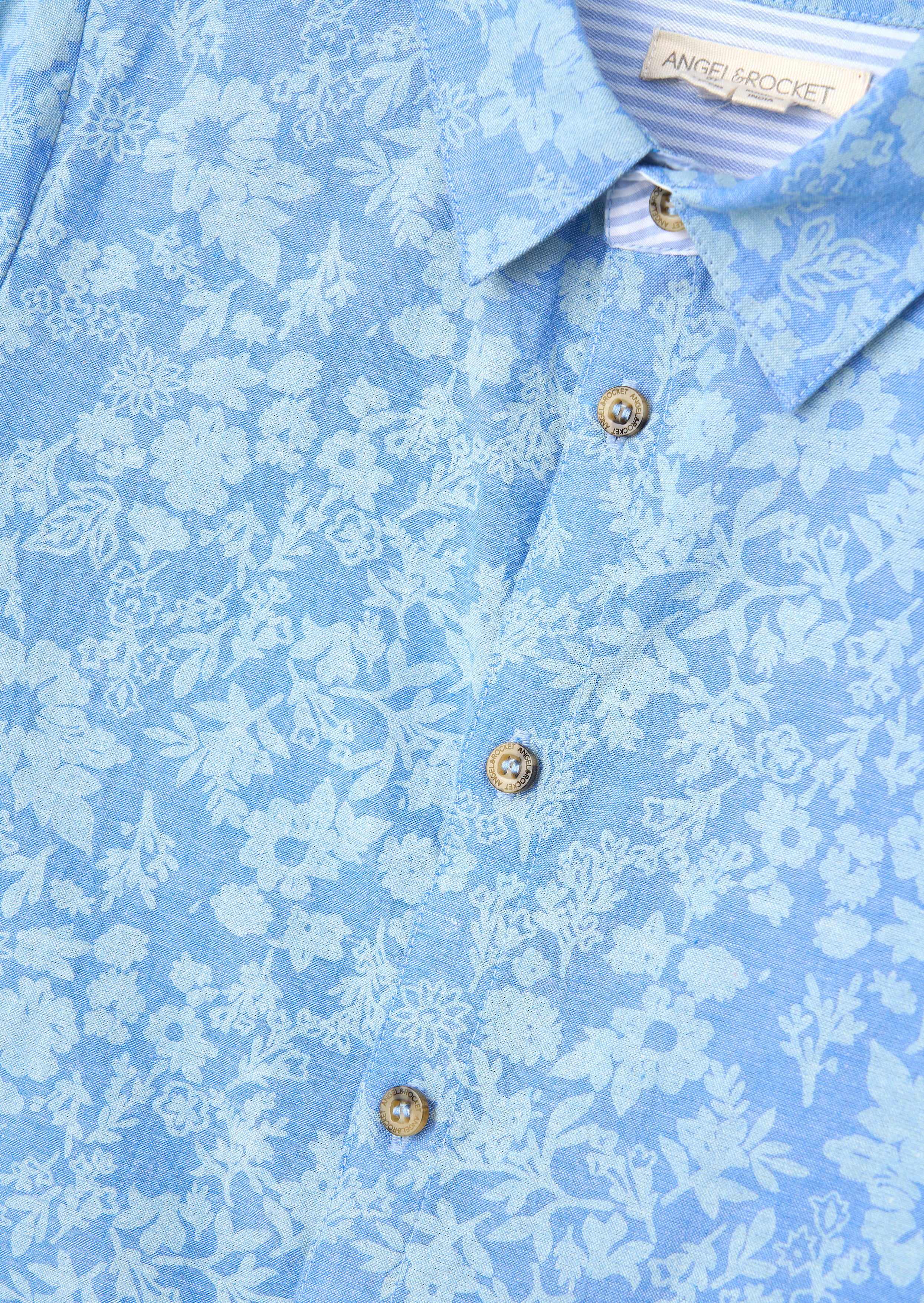 Faes Blue Chambray Floral Printed Shirt