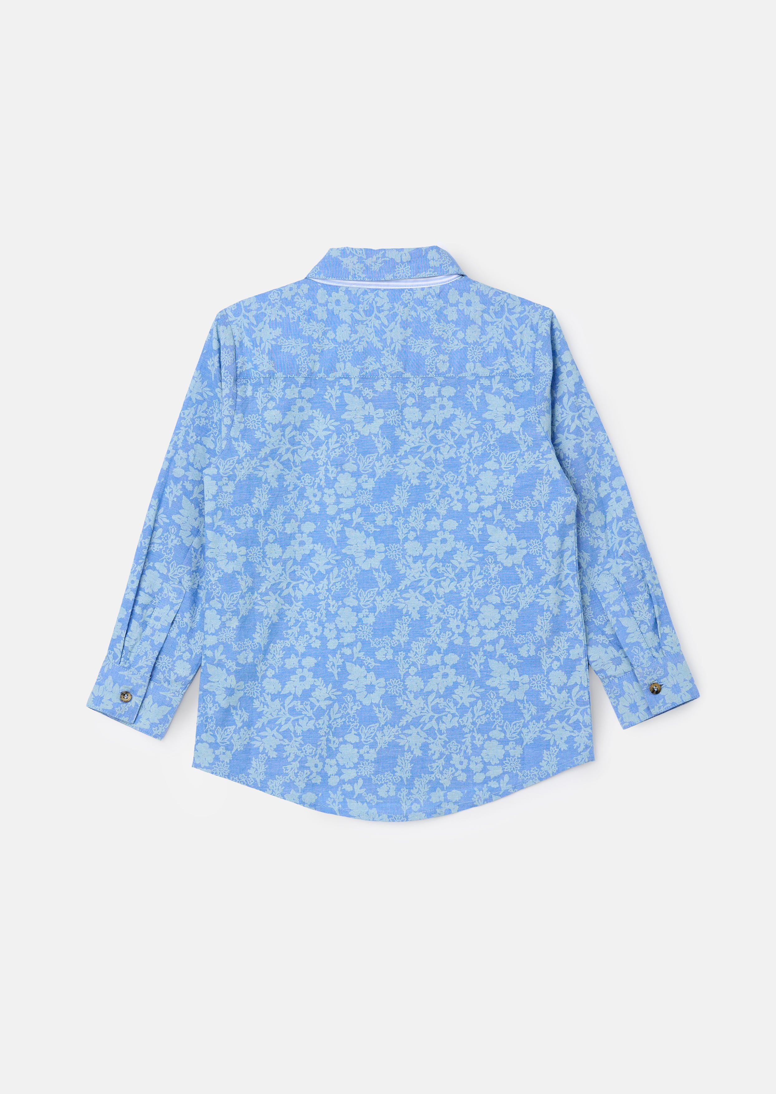 Faes Blue Chambray Floral Printed Shirt