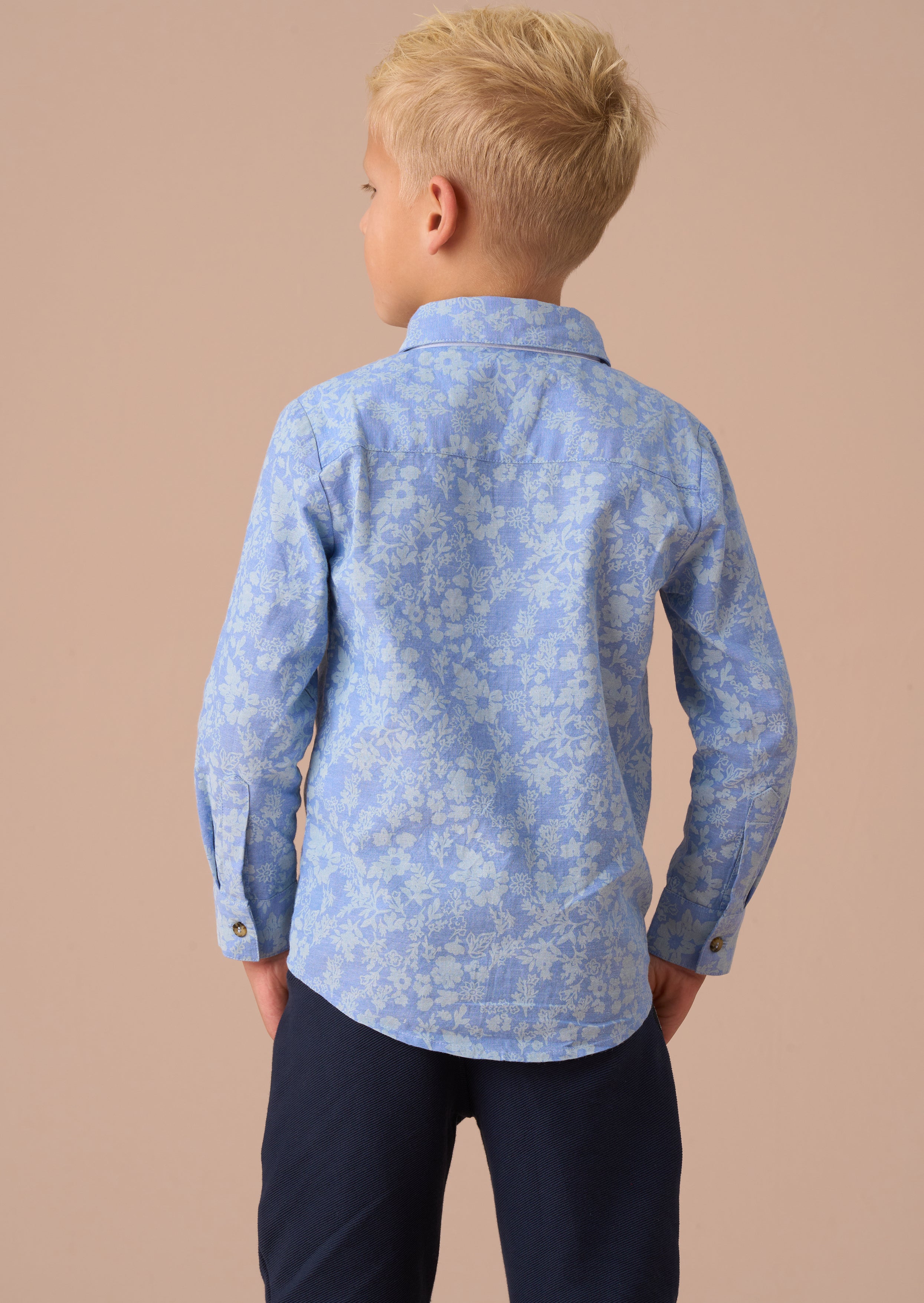 Faes Blue Chambray Floral Printed Shirt