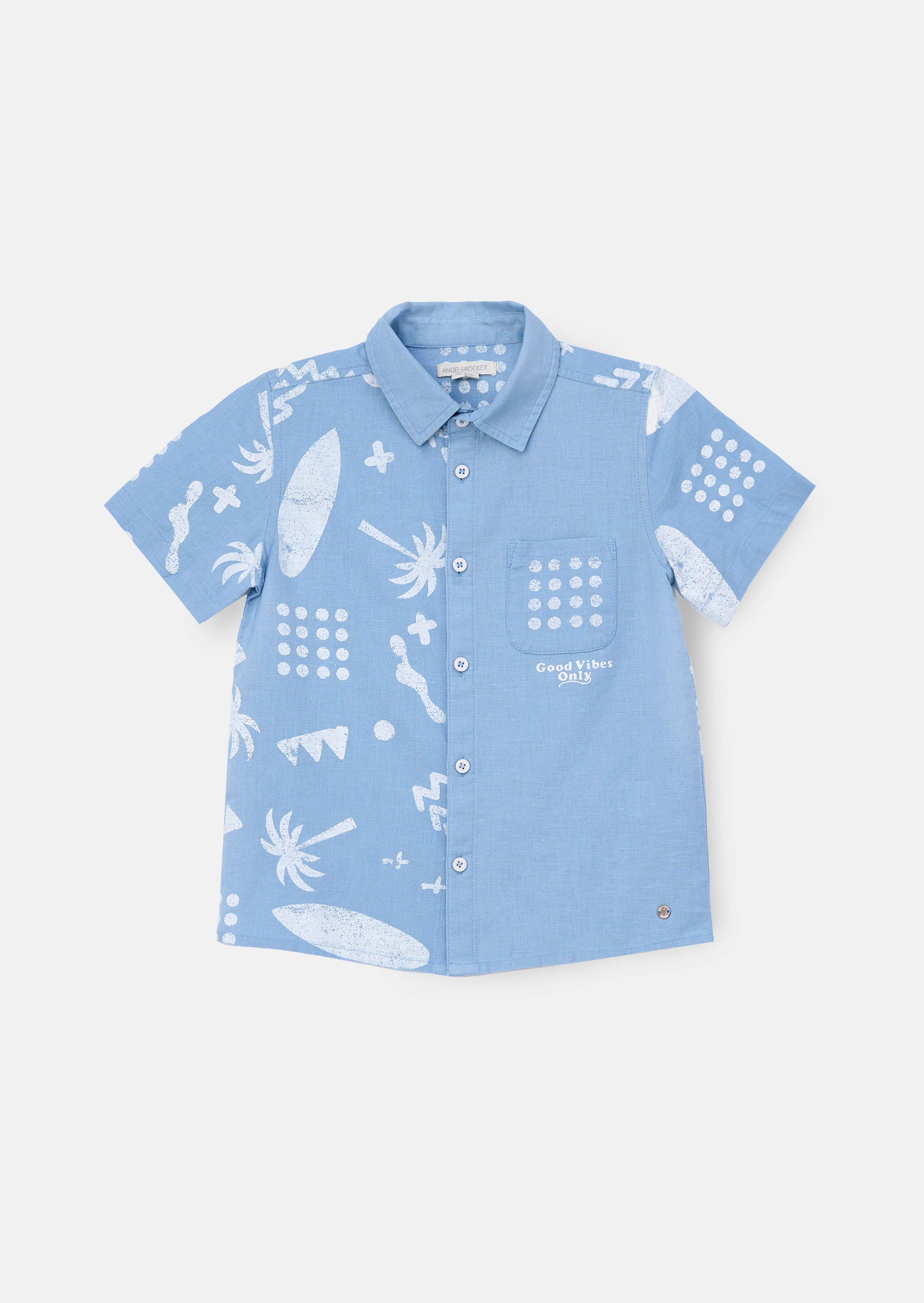 Connor Blue Distresed Printed Holiday Shirt