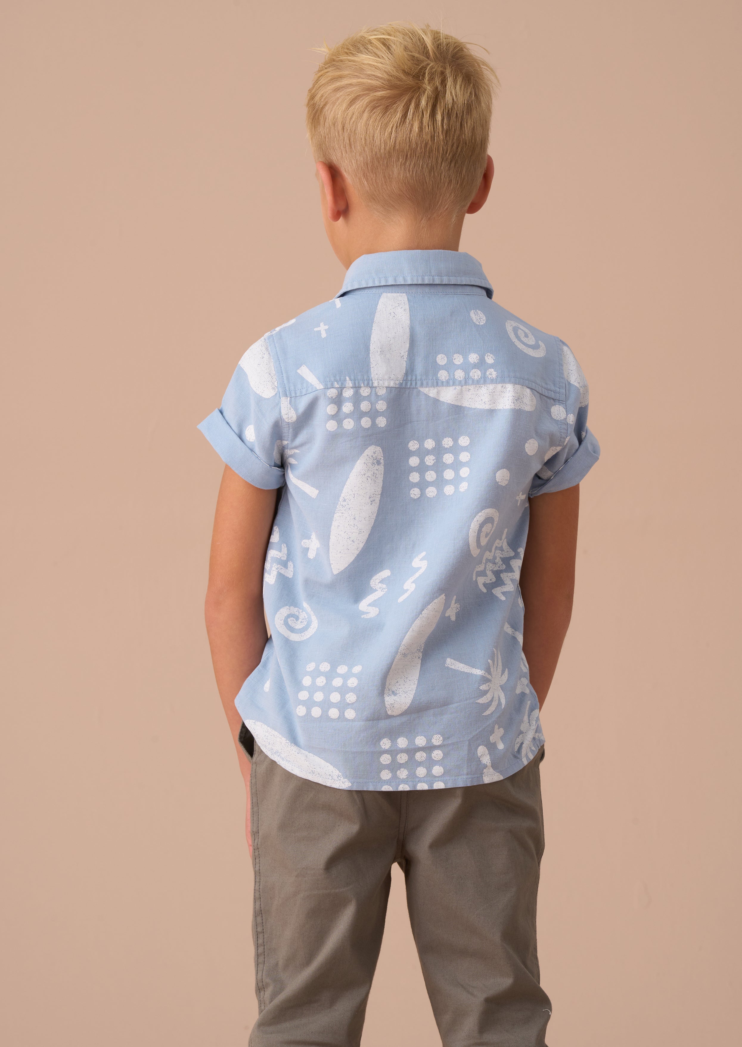 Connor Blue Distresed Printed Holiday Shirt