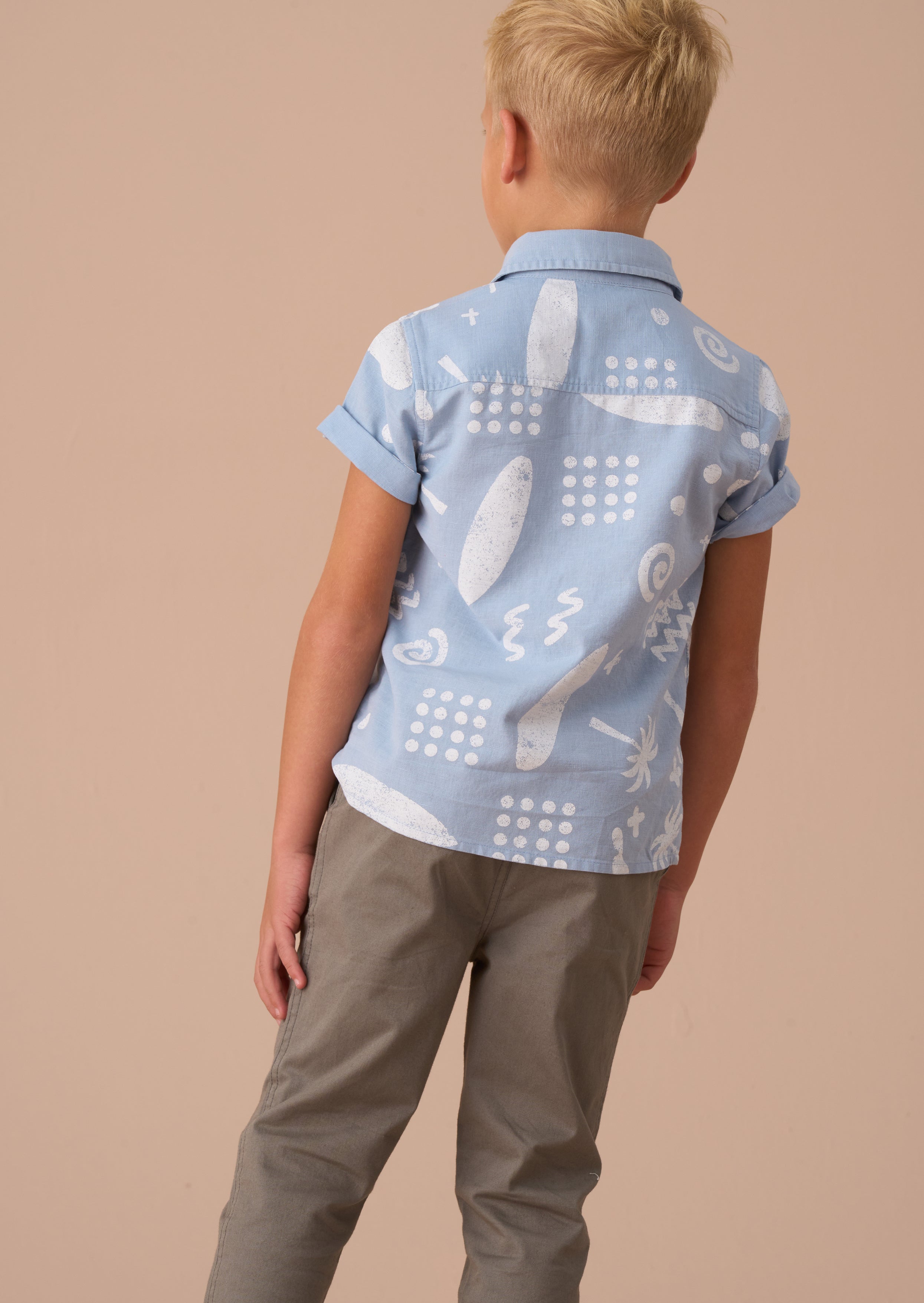 Connor Blue Distresed Printed Holiday Shirt