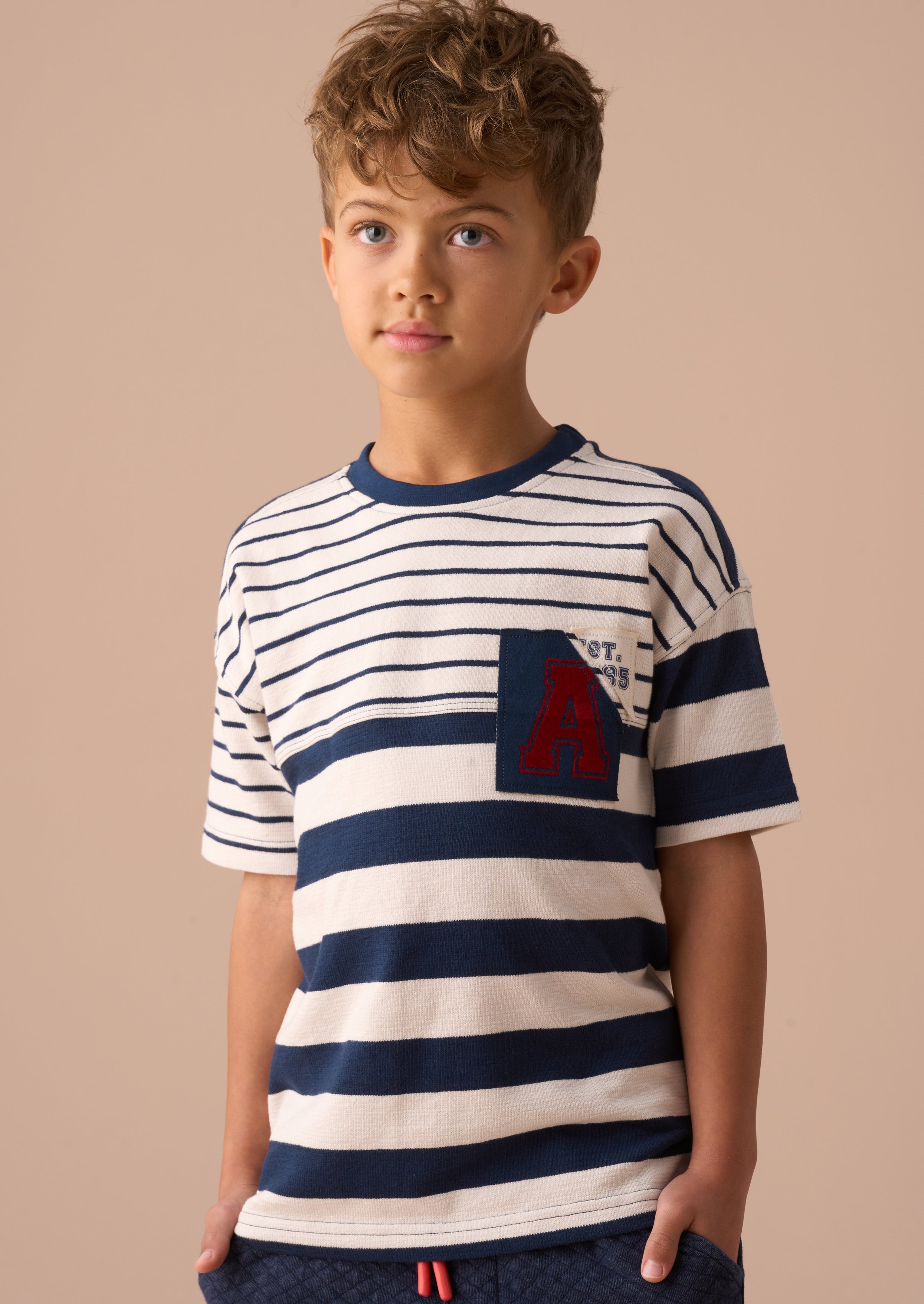 Lewis Blue Textured Stripe Block T Shirt