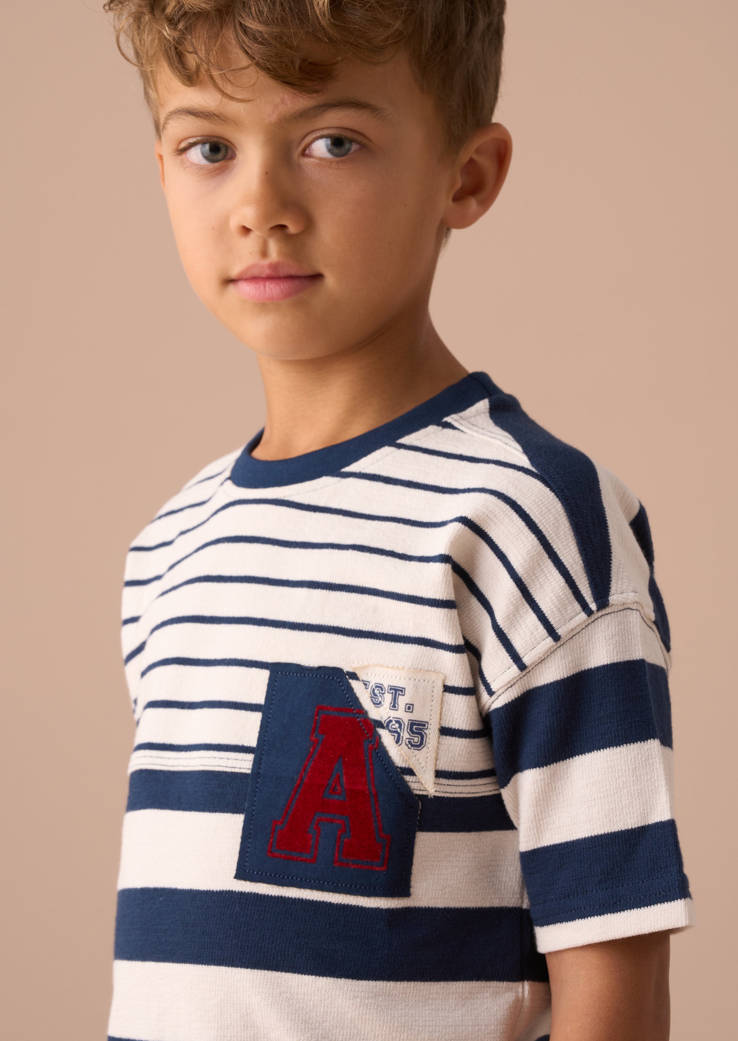 Lewis Blue Textured Stripe Block T Shirt