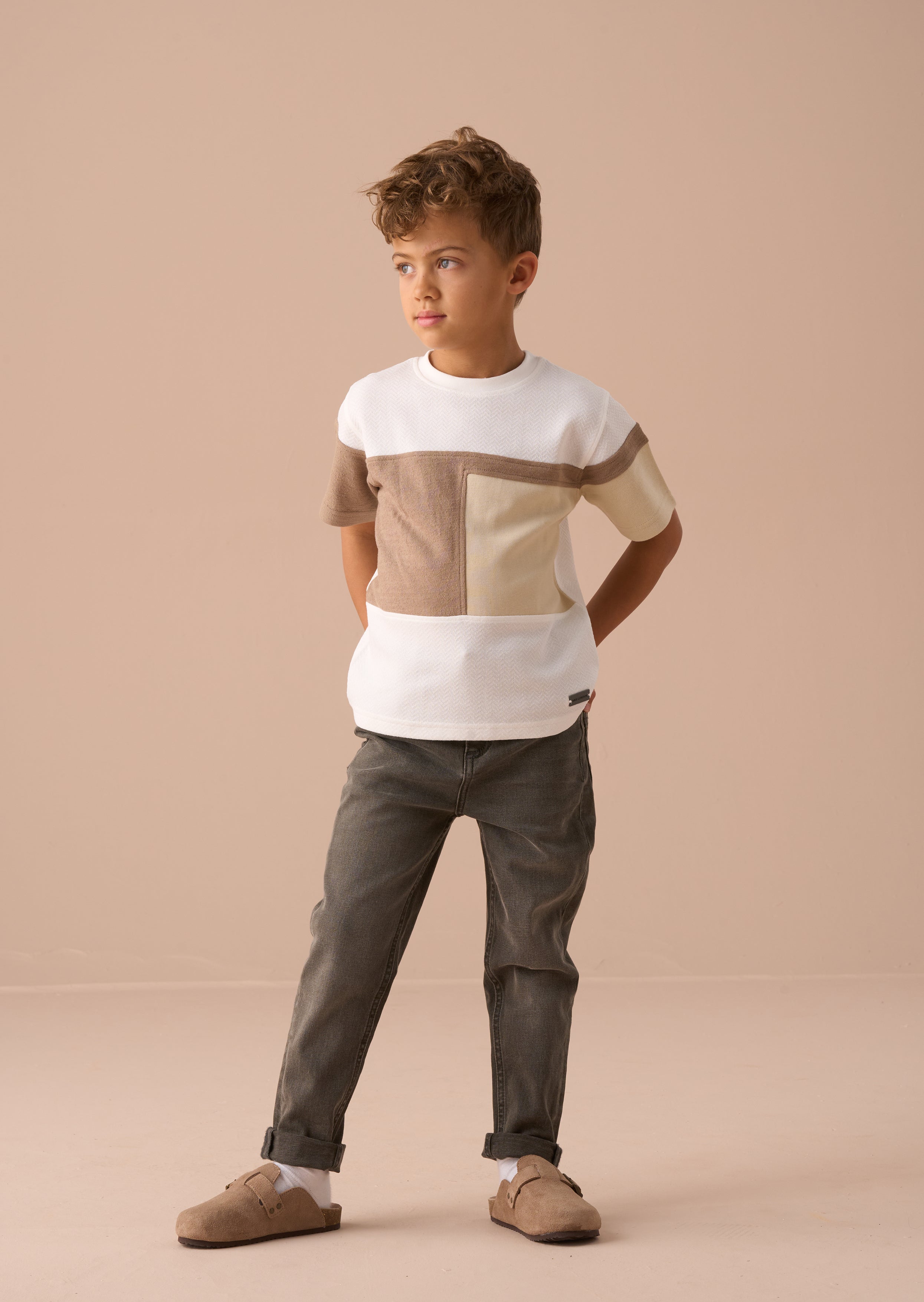 Callum Cream Textured Block T Shirt