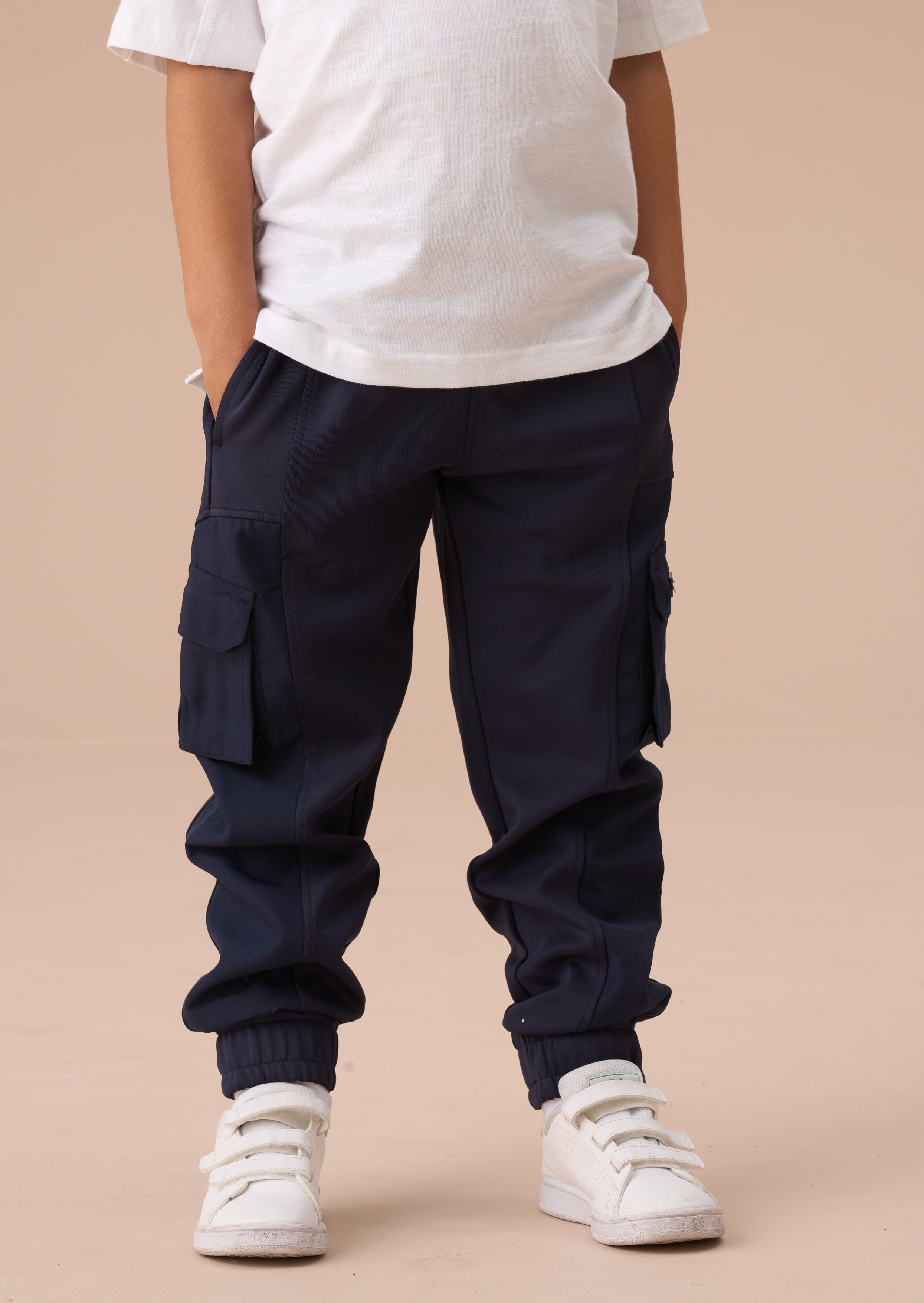 Frank Navy Panelled Mix Fabric Joggers