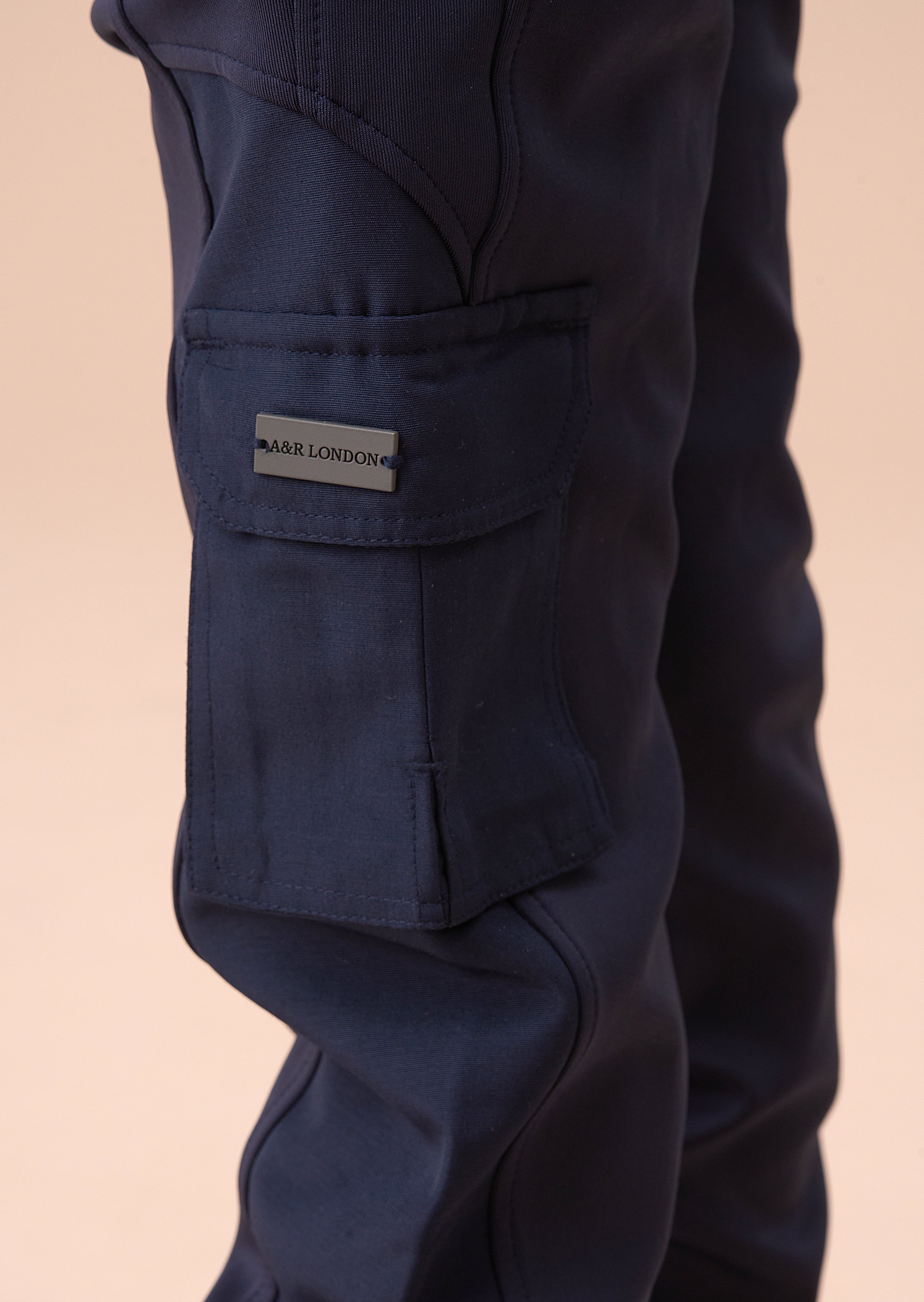 Frank Navy Panelled Mix Fabric Joggers