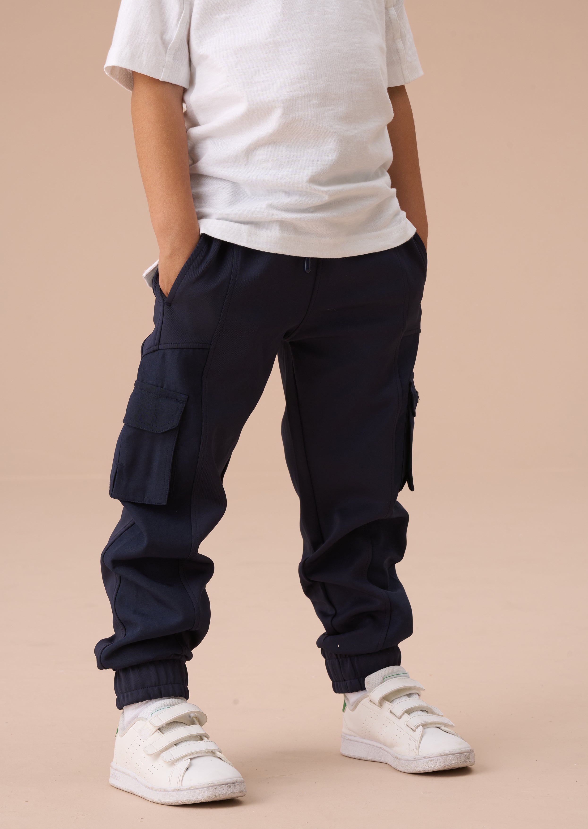 Frank Navy Panelled Mix Fabric Joggers