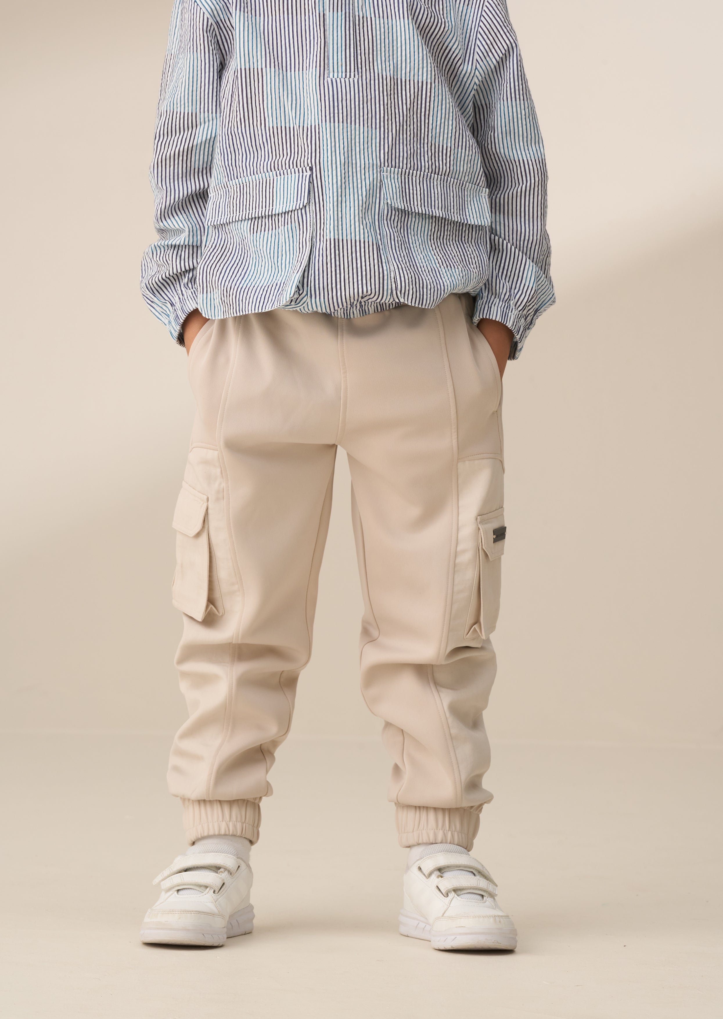 Frank Cream Panelled Mix Fabric Joggers