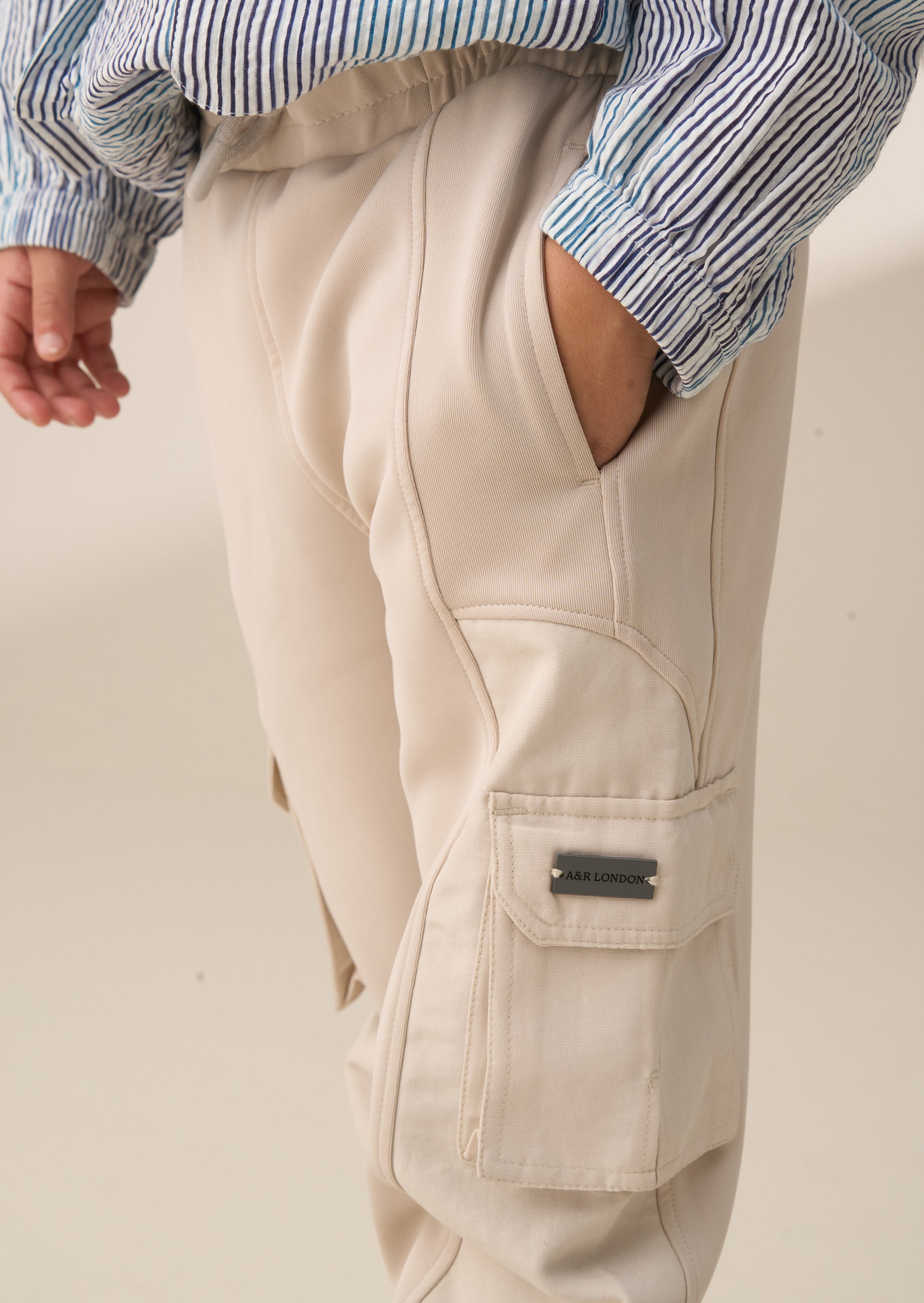 Frank Cream Panelled Mix Fabric Joggers