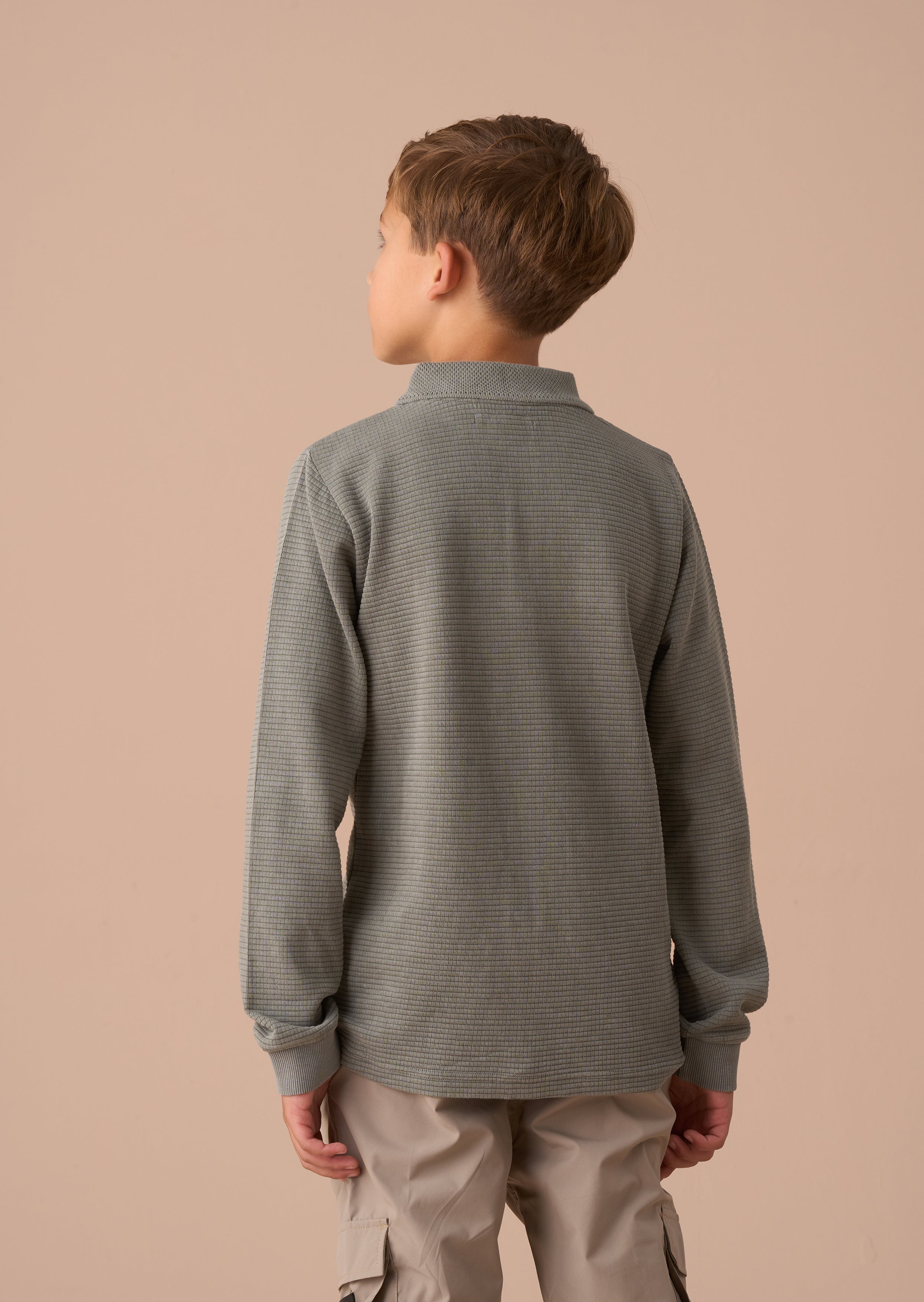 Finn Green Textured Long Sleeve Polo