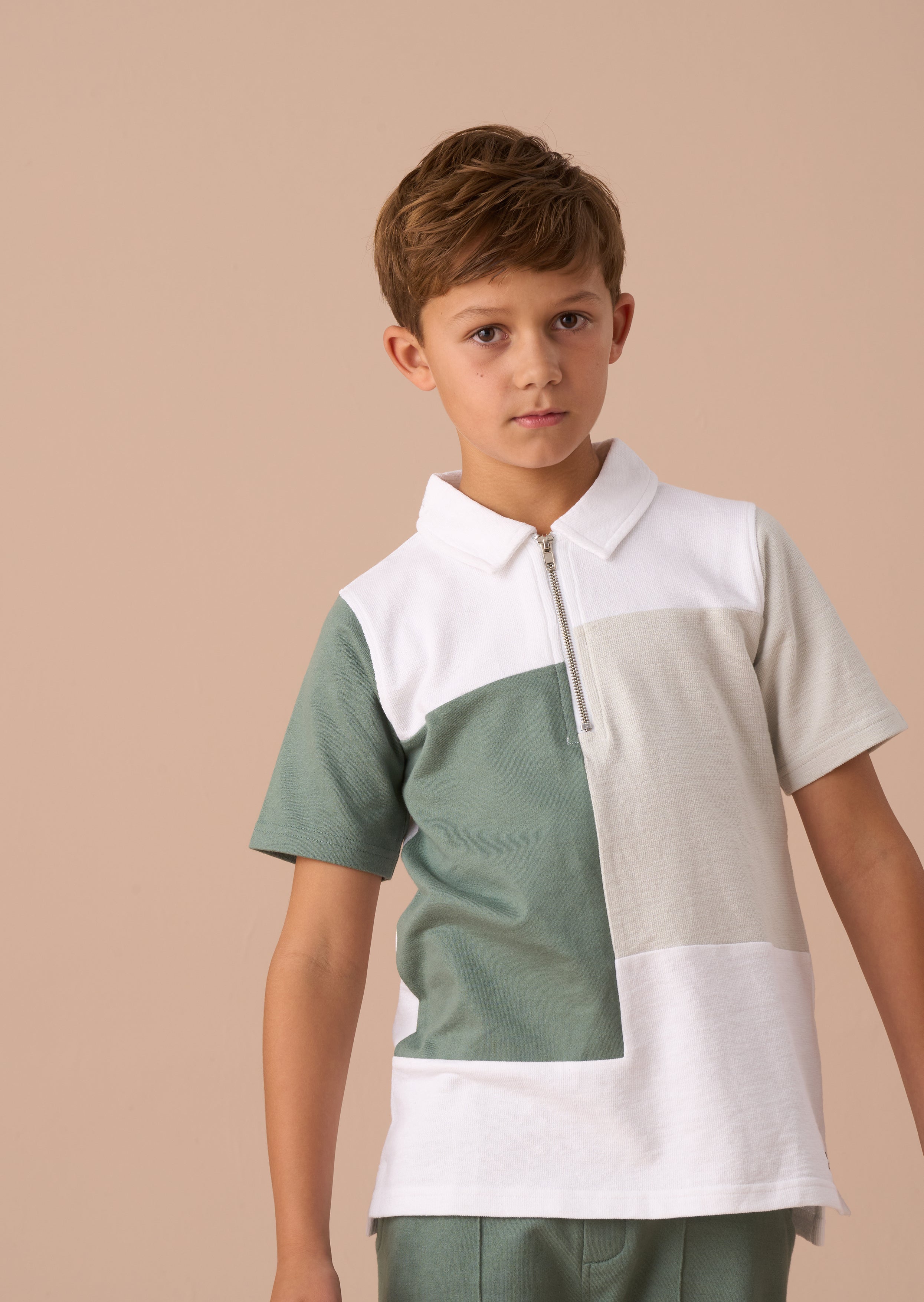 Kane White Textured Colour Block Polo