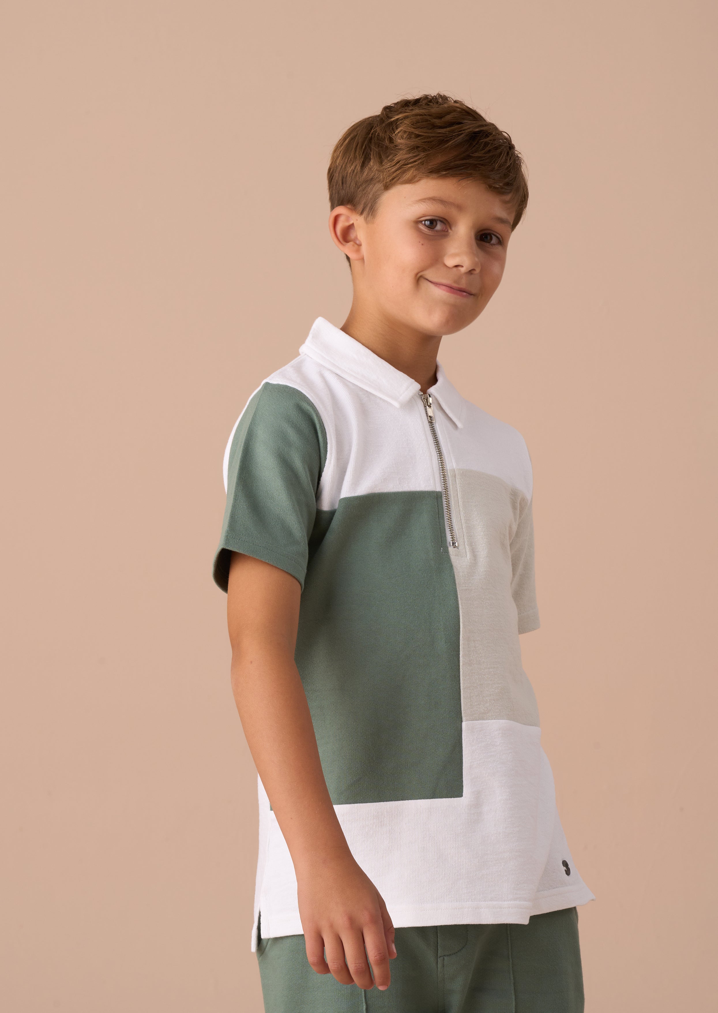 Kane White Textured Colour Block Polo