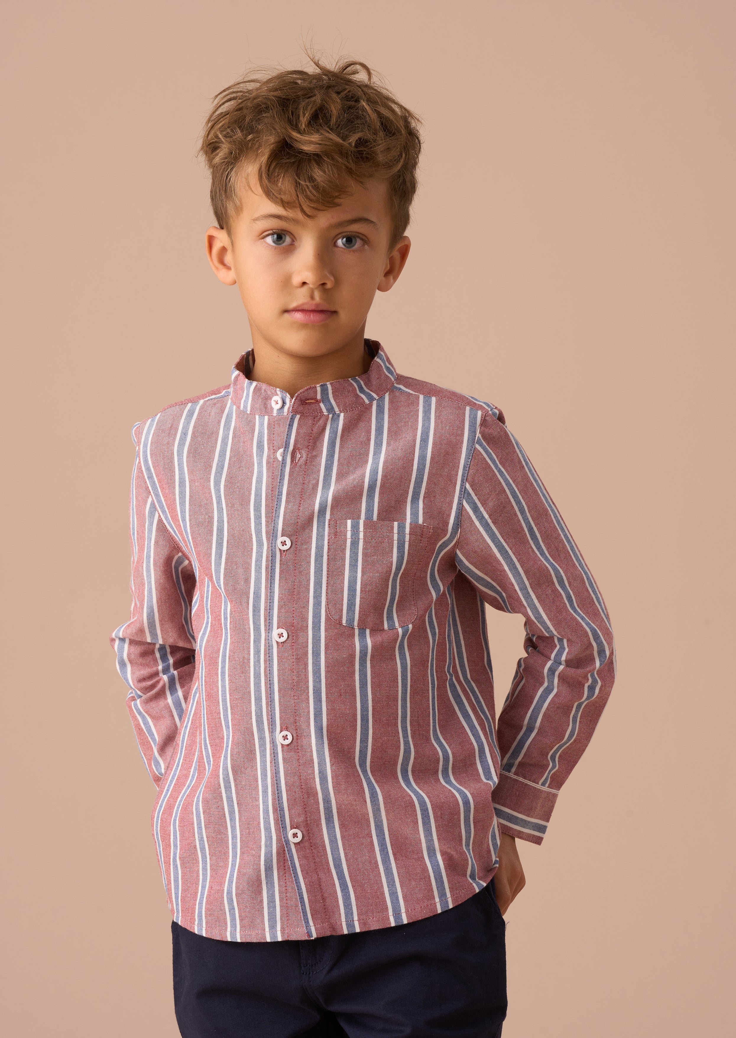 Benny Maroon Mandarin Stripe Shirt