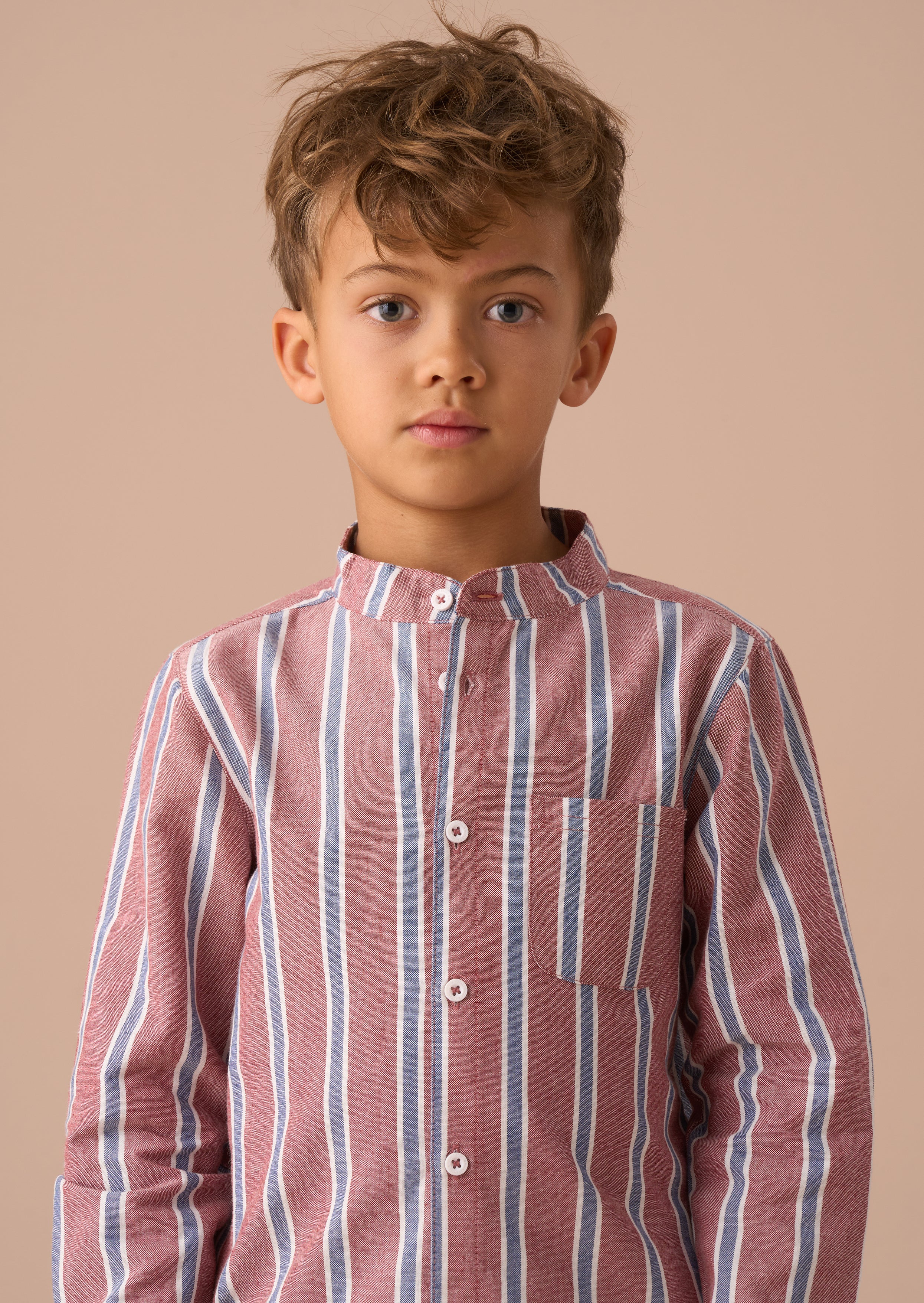 Benny Maroon Mandarin Stripe Shirt