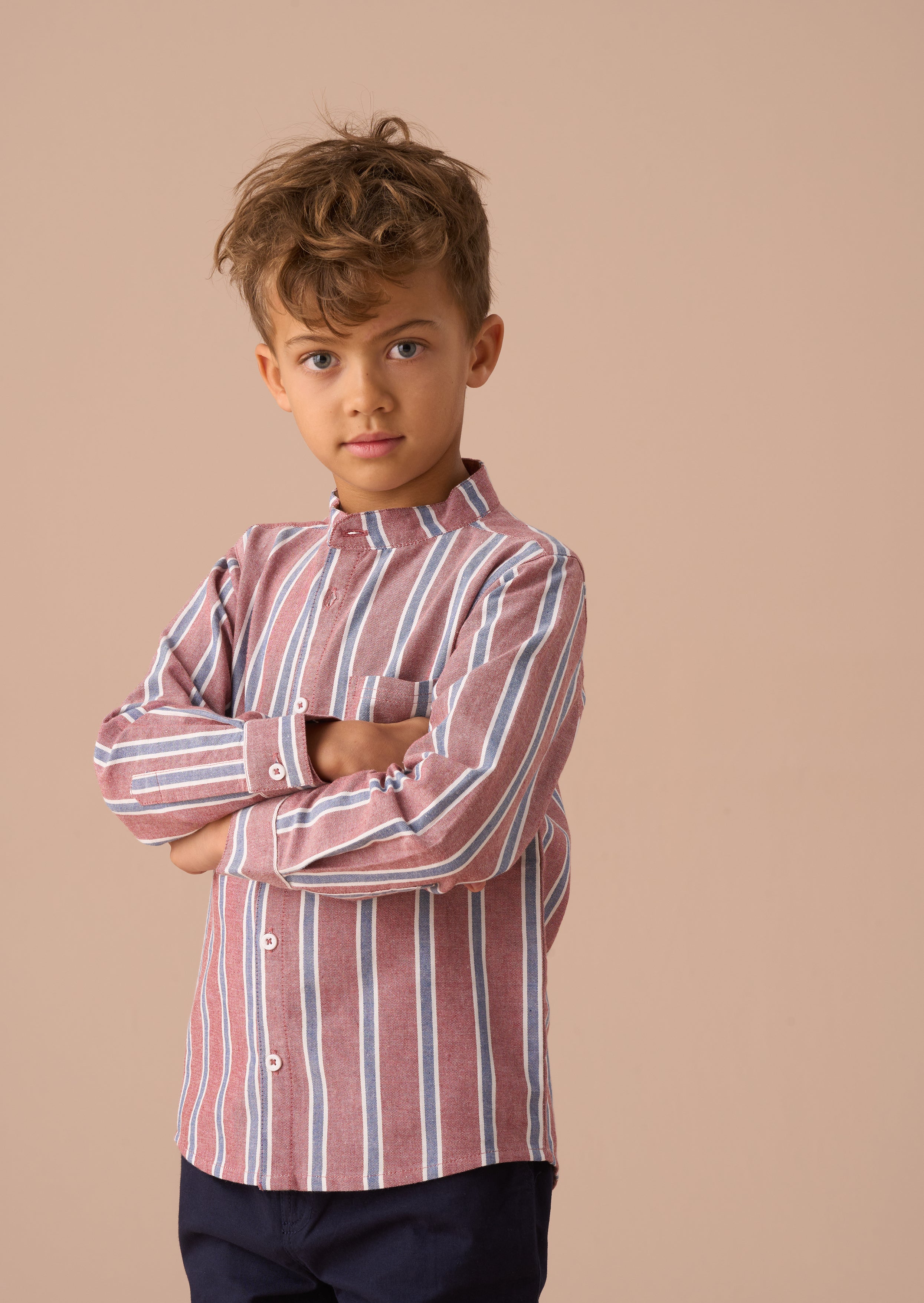 Benny Maroon Mandarin Stripe Shirt