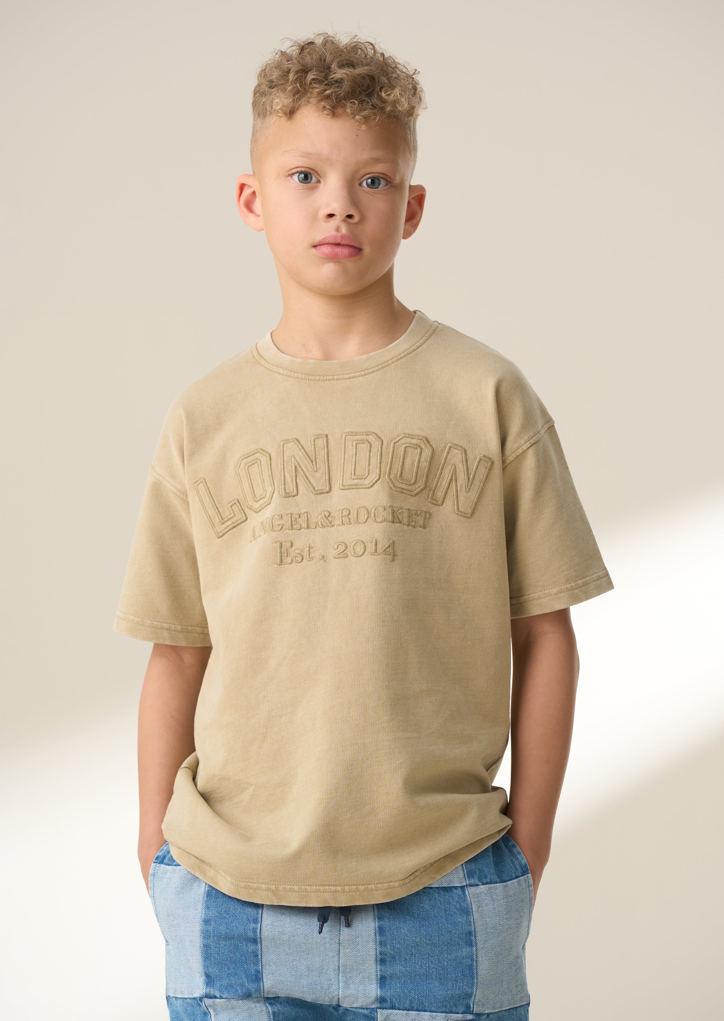 Chester Tan Embroidered Washed T Shirt