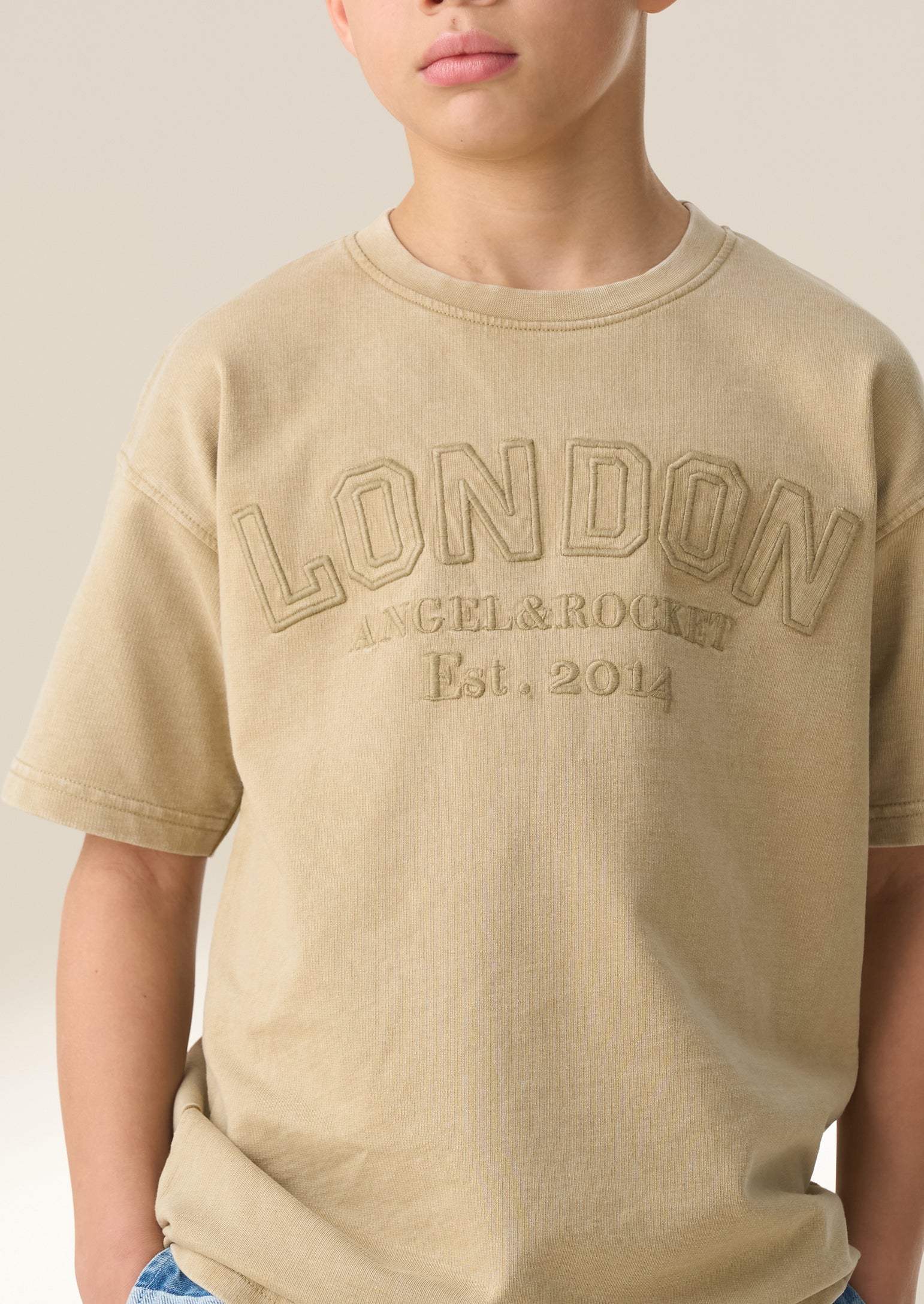 Chester Tan Embroidered Washed T Shirt