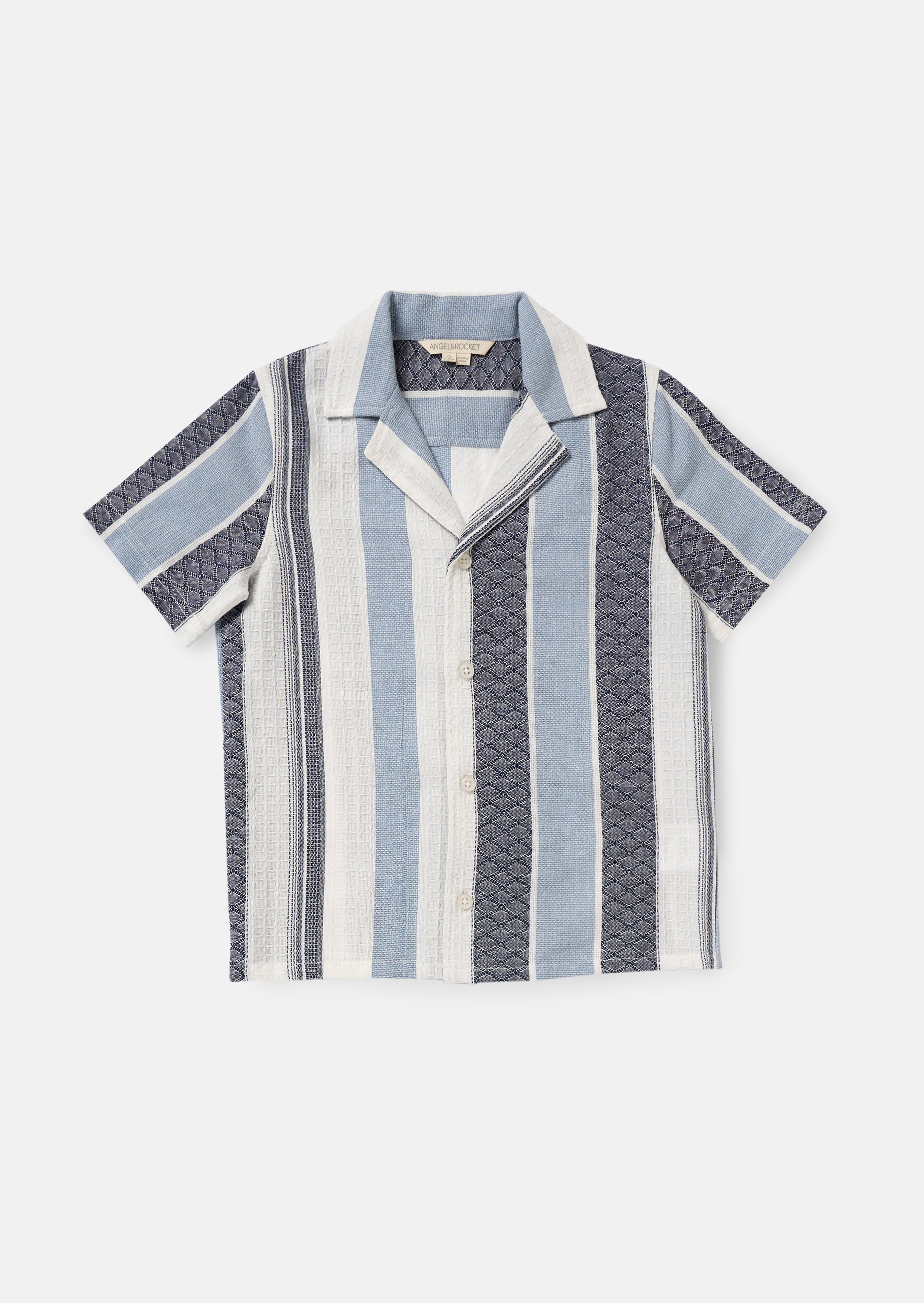 Enzo Blue and White Jacquard Stripe Shirt