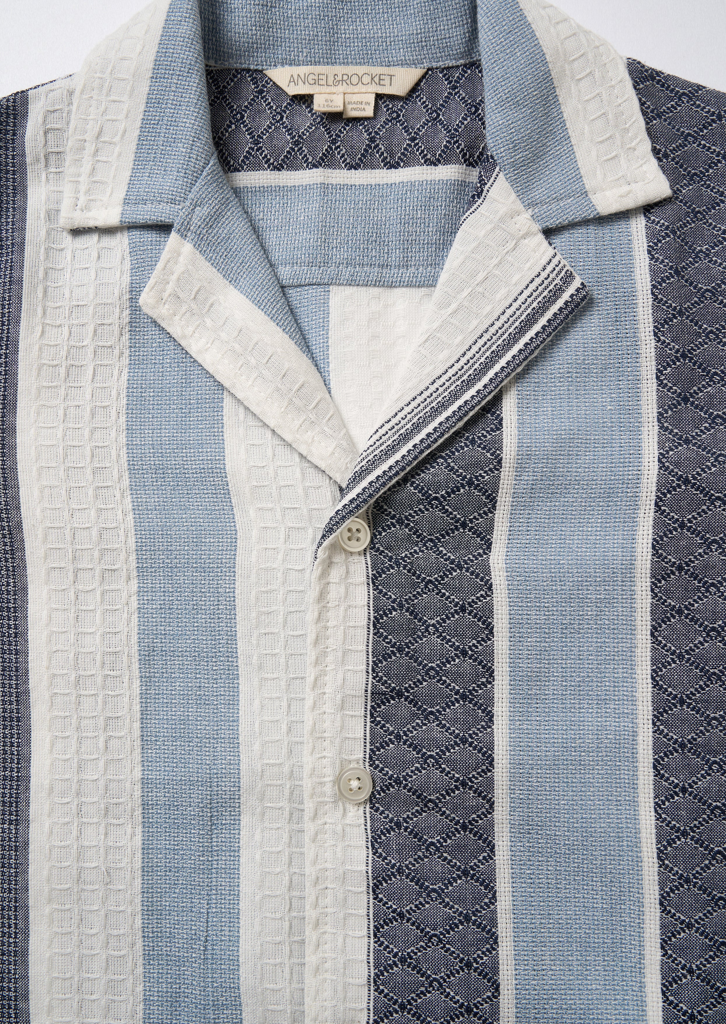 Enzo Blue and White Jacquard Stripe Shirt