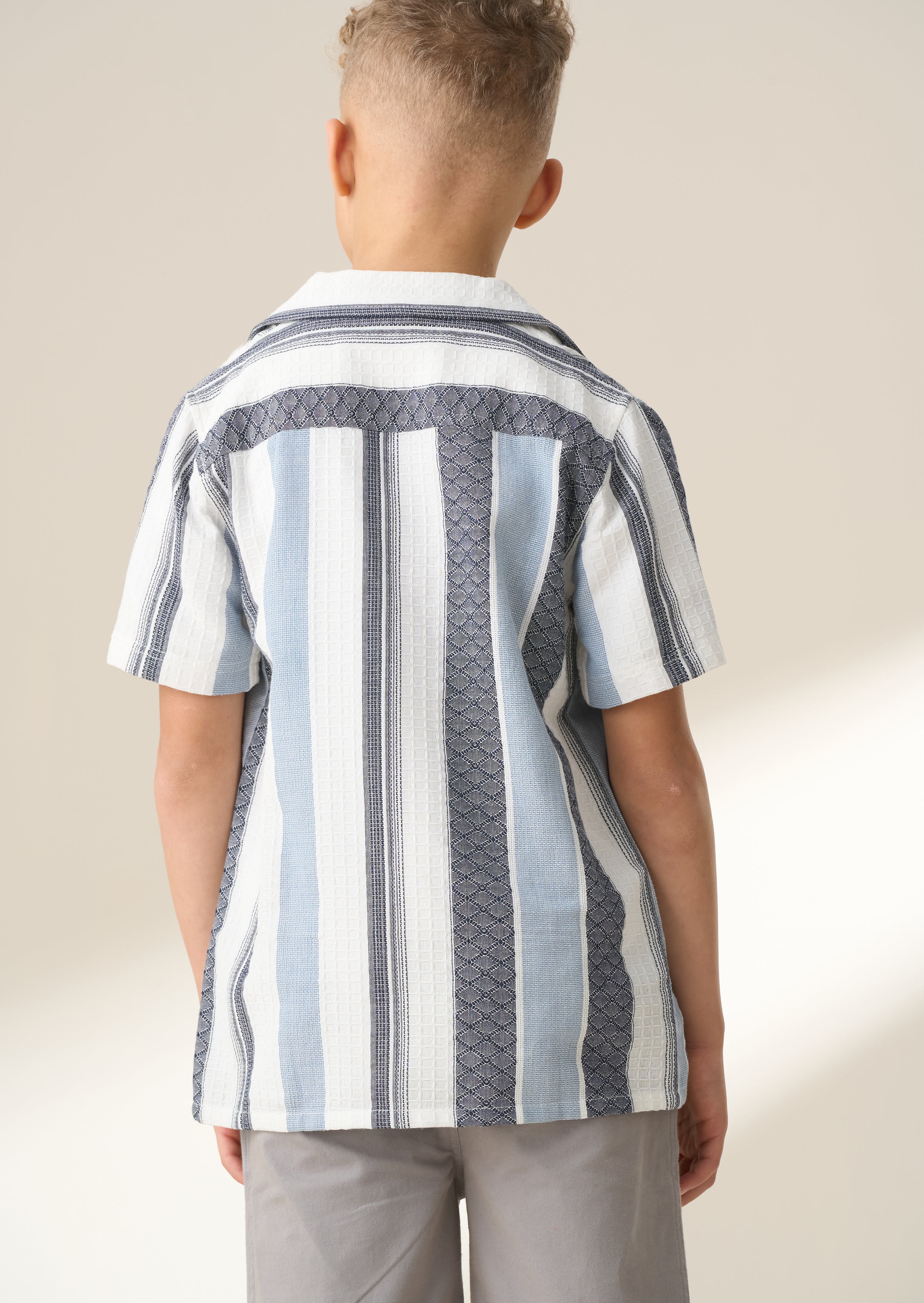 Enzo Blue and White Jacquard Stripe Shirt