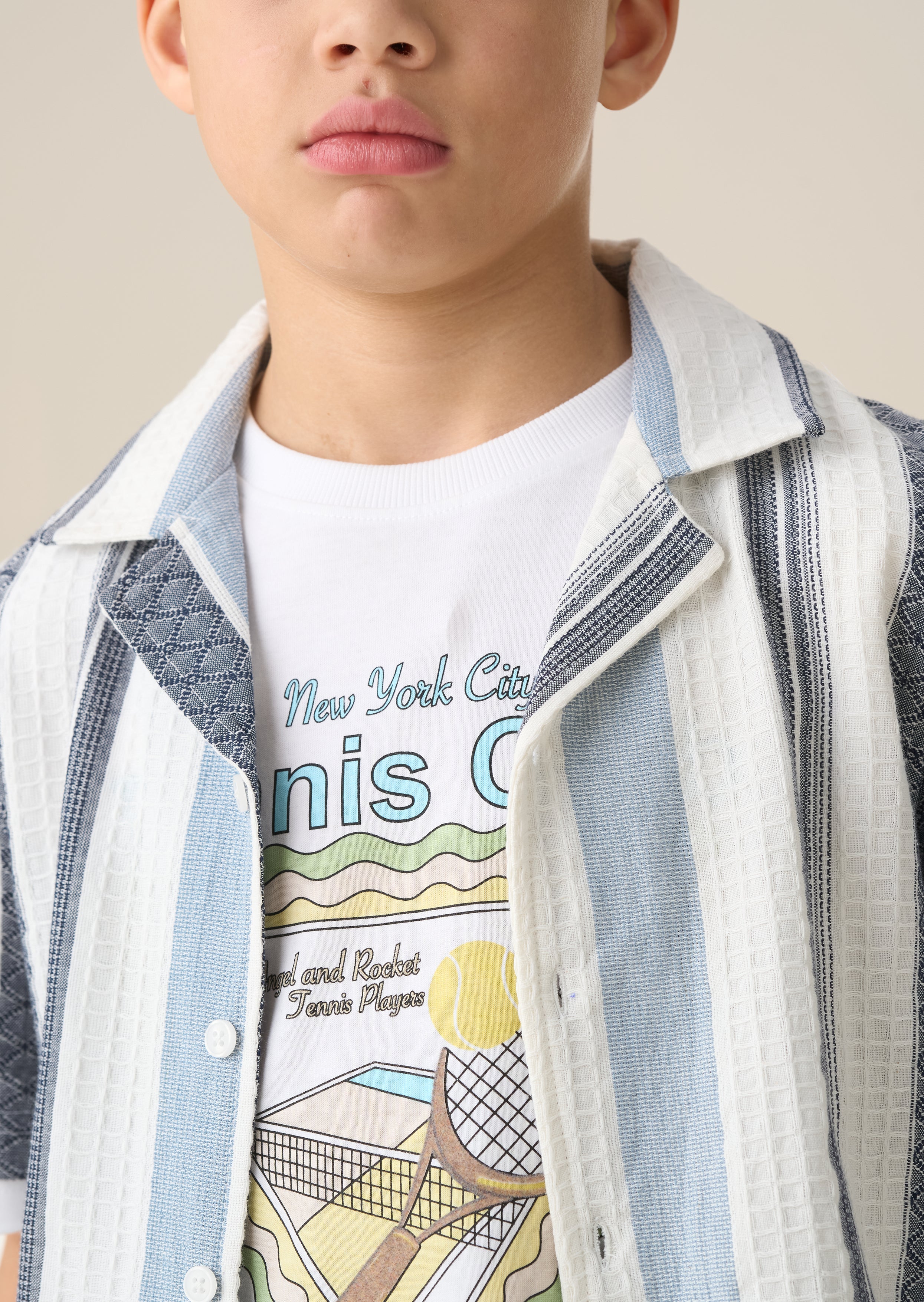 Enzo Blue and White Jacquard Stripe Shirt